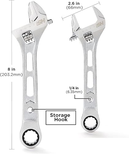 Miniatura 3 de STEELHEAD Llave ajustable de boca ancha de 8 pulgadas con extremo de trinquete integrado de 72 dientes, 12 puntos y 0.669 in, engranaje de 72
