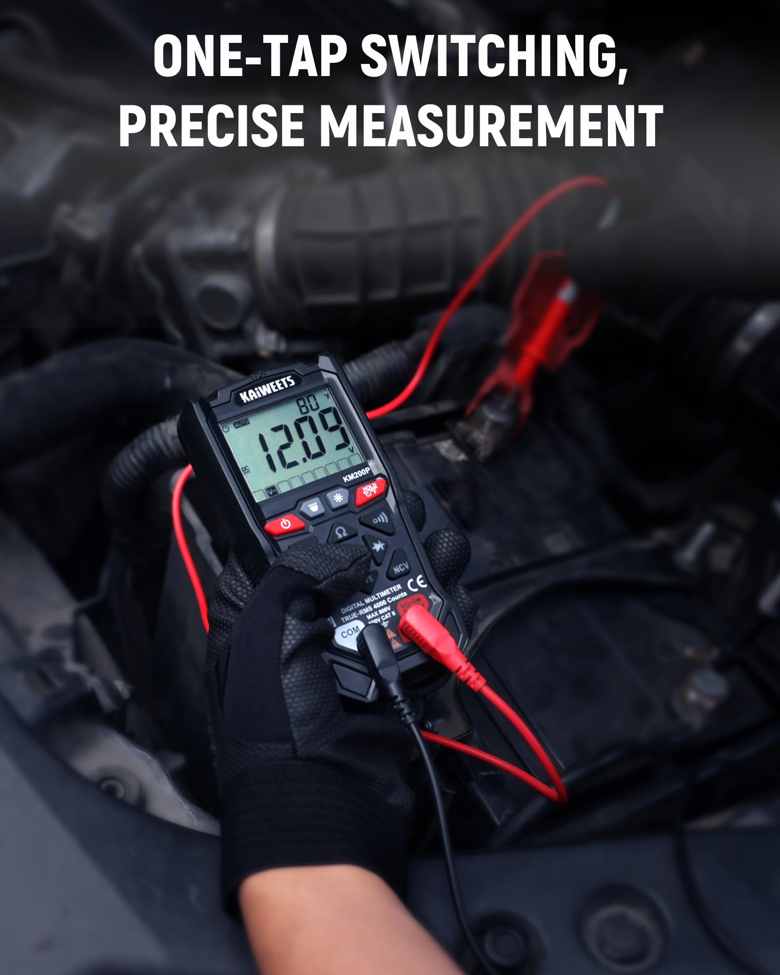 KAIWEETS Digital-Multimeter mit Tastenbedienung, 4000-Zähler, Automatische Bereichswahl (Auto-Ranging), TRMS, NCV-Funktion und Live-Wire-Test, Misst AC/DC-Spannung, Widerstand,Durchgang, Kapazität