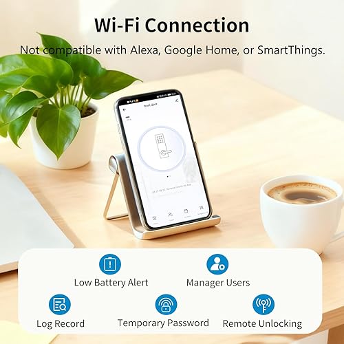 Miniatura 4 de EIYSIE Cerradura de puerta inteligente WiFi con asa, cerradura de huellas dactilares, cerradura de puerta de entrada sin llave con teclado,