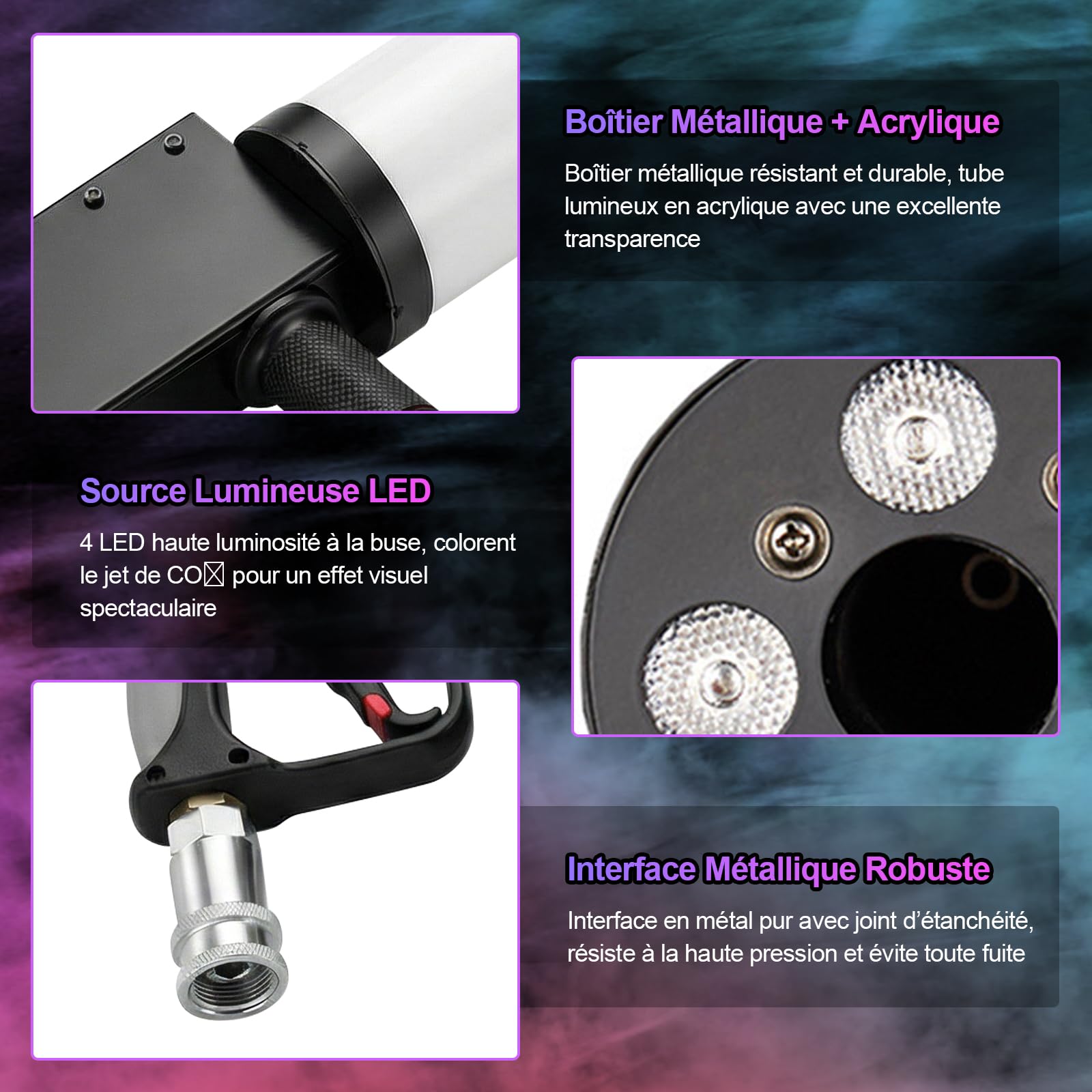 Macchina portatile per fumo, CO2, pistola per fumo con 4 LED RGB e tubo da 3 m, portata 6-8 m, ideale per DJ bar, feste, concerti, matrimoni, Halloween e Natale, attrezzatura per spettacoli ed eventi