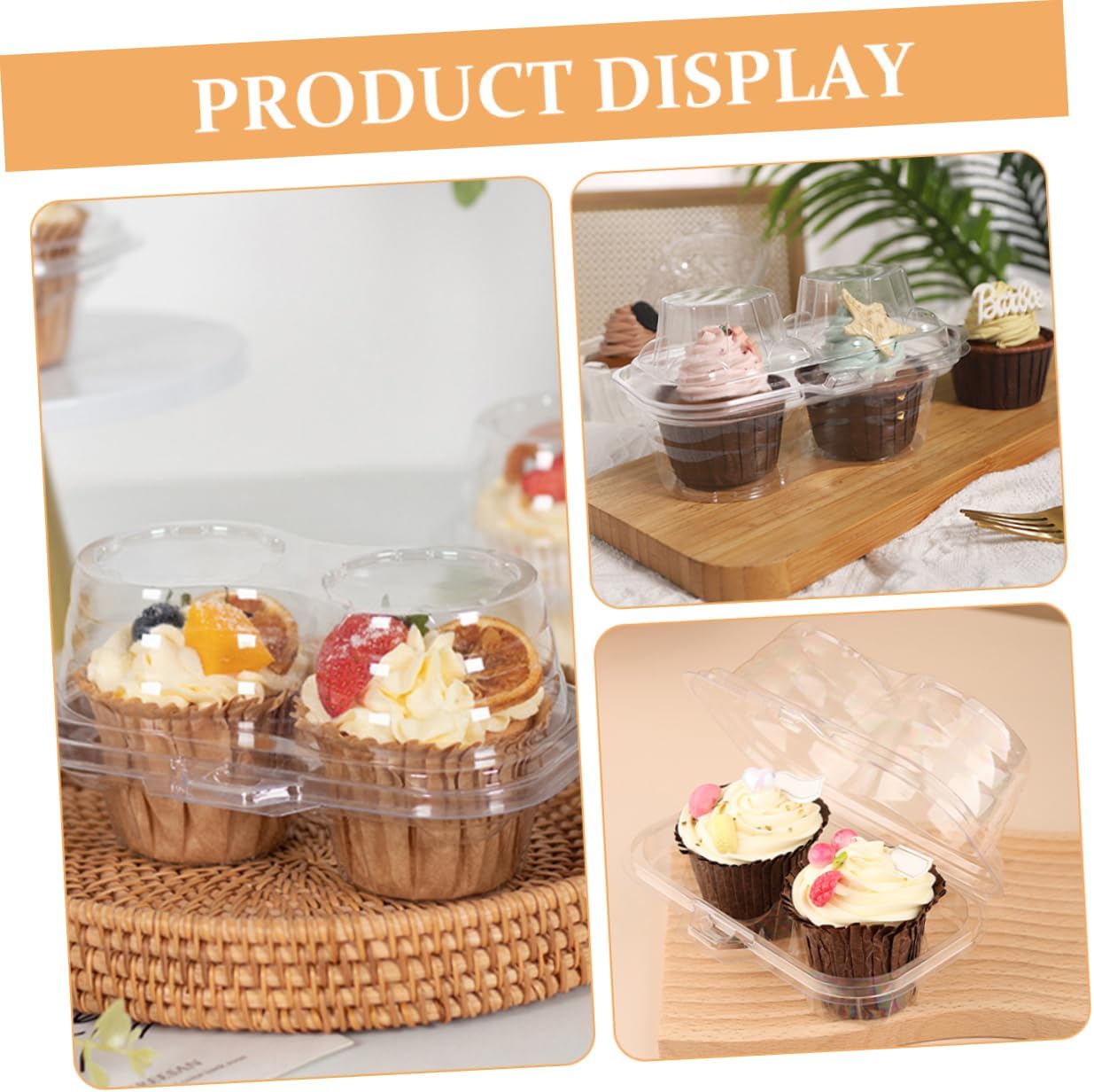 Alipis 50pcs Double Cupcake Box Transparent Mousse Container for Muffins Food-grade Portable Cake Packaging for Birthdays Weddings and Parties