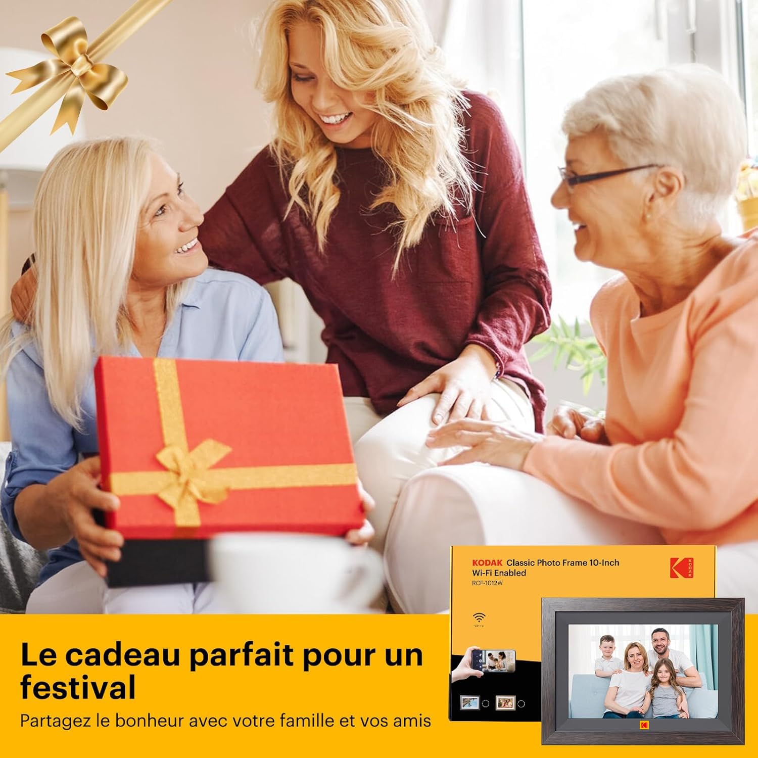 KODAK Cadre Photo Numérique WiFi 10,1 Pouces,Cadre Photo Electronique avec 32Go de Mémoire, Écran Tactile HD 1280x800 IPS pour Partager Photos et Vidéos, Support Multilingue, Rotation Automatique