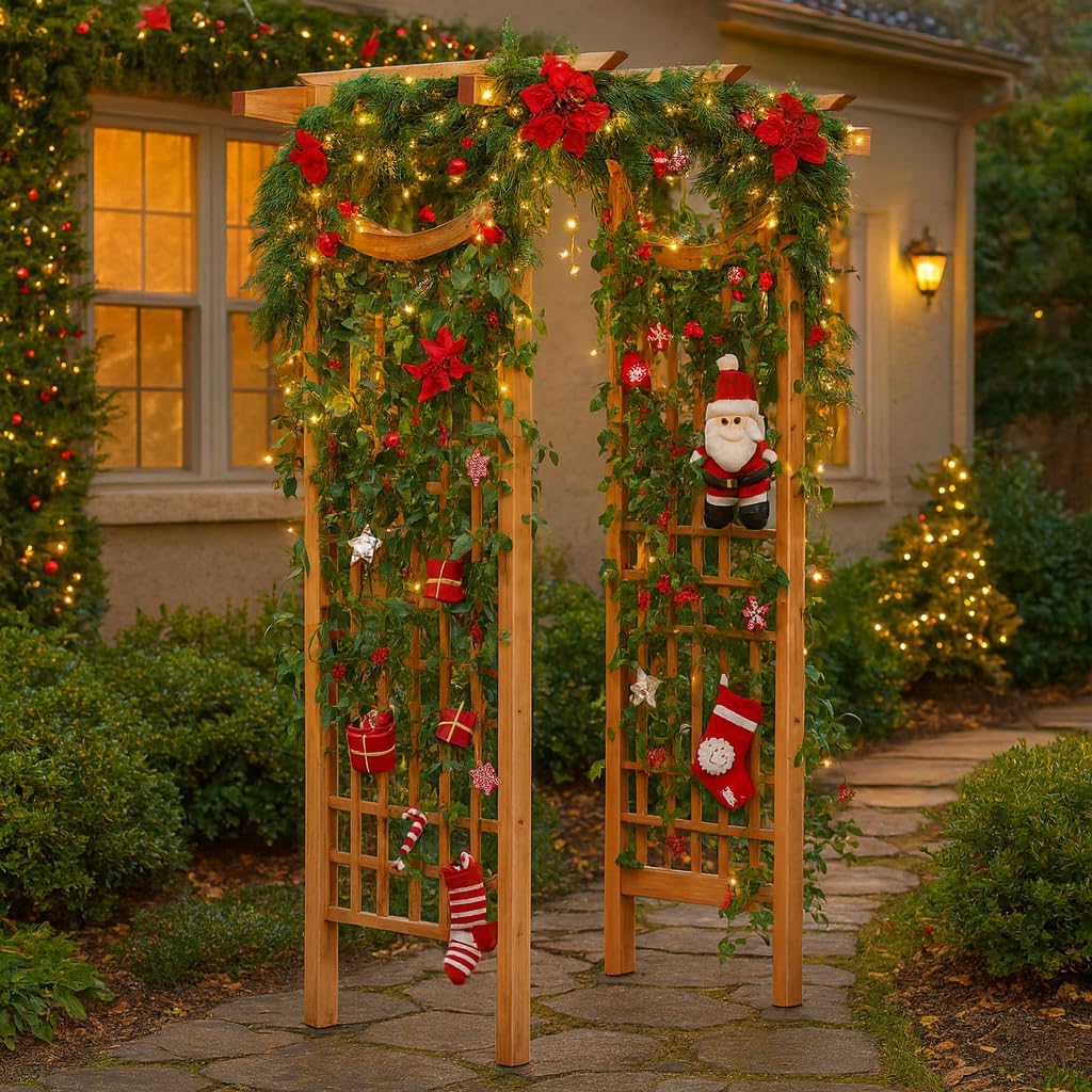 Solid Fir Wooden Garden Arch Premium Outdoor Trellis for Climbing Plants, 83.12”H×59”W×29.75’’D, Also can be Used for Wedding and Party Decoration