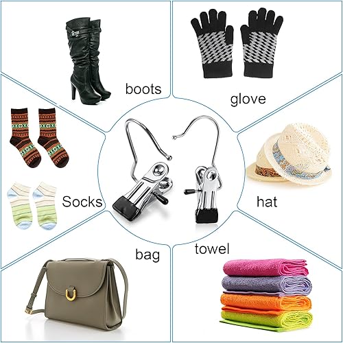 Vista 12 de Hotop Clips para colgar botas para armario, ganchos resistentes para botas, ganchos individuales portátiles, ahorro de espacio para pantalones