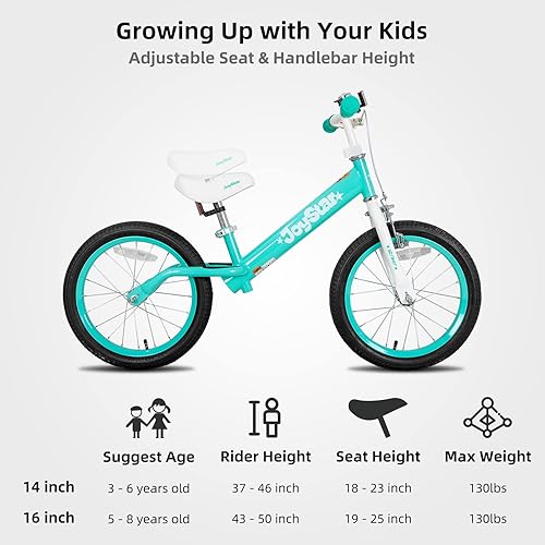 Miniatura 4 de JOYSTAR Bicicleta de equilibrio de 1416 pulgadas para niños pequeños y niños de 3 a 8 años de edad, bicicleta de equilibrio deportiva para niños con