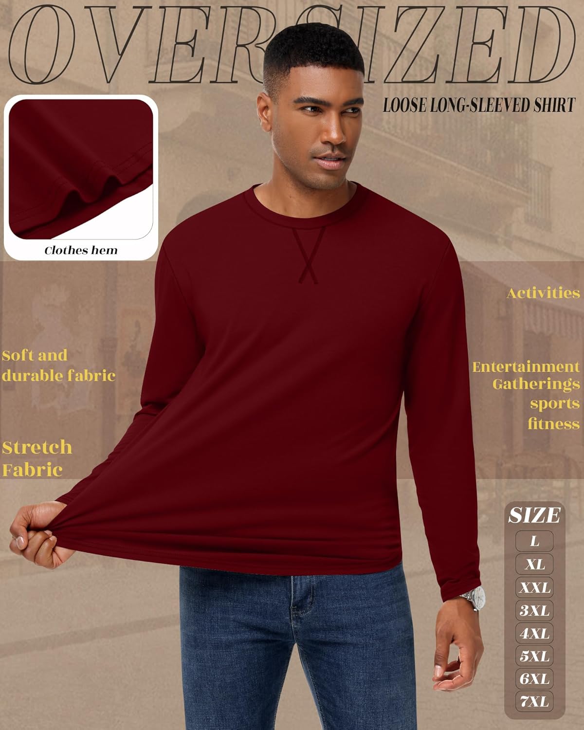 Neer 3 Pack Big and Tall Shirts for Men Long Sleeve Shirts Hipster Hip Hop Longline Crewneck T Shirt L-7XL Basic Tee Top - Image 5