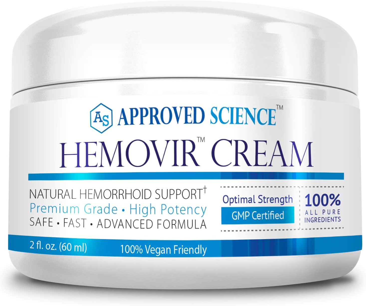 Approved Science Hemovir Cream - Hemorrhoid Support - 2 Fl Oz - Stops Itching and Optimizes Blood Flow - Restores Damaged Skin Tissue - Non GMO - Made in The USA