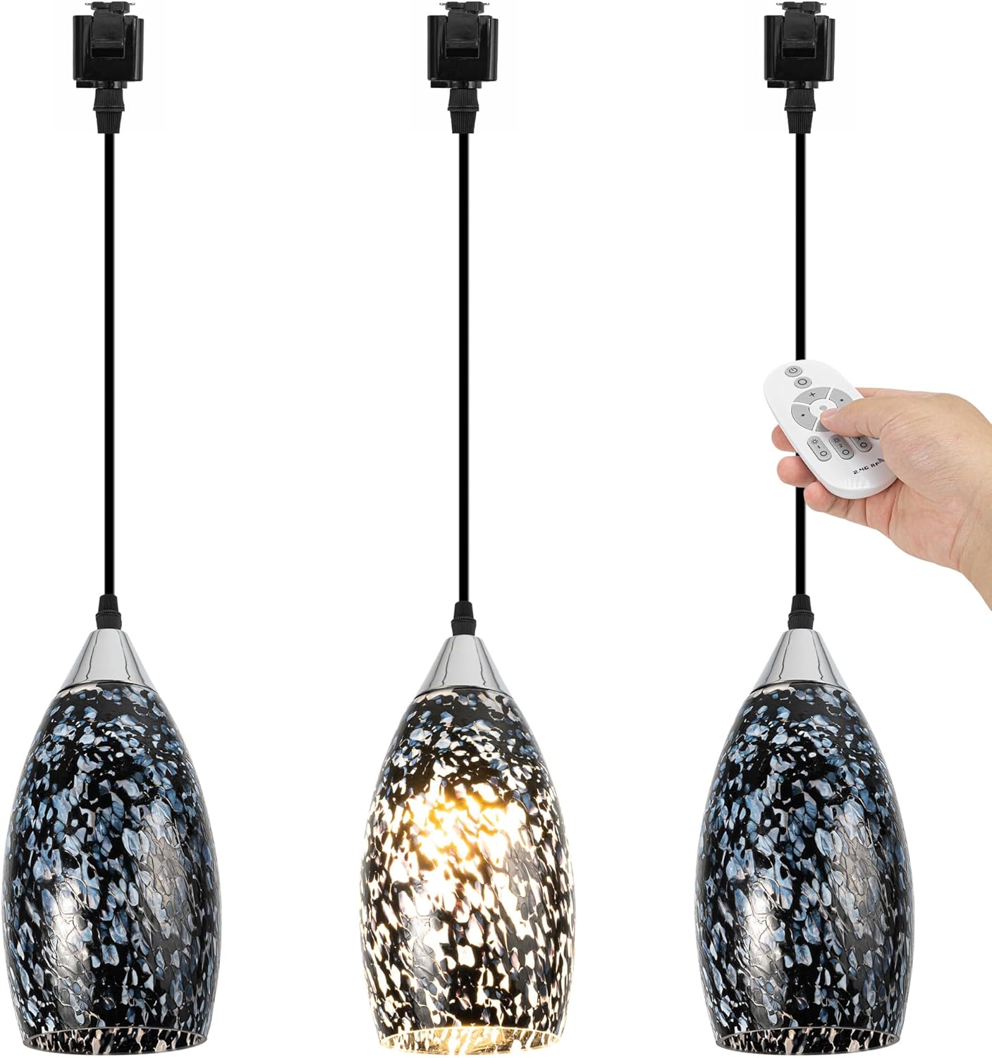 Kiven Juno Track Lighting Pendants,Dimmable Modern J Track Pendant Lights with Art Glass Lampsade,Decorative Track Lighting Fixture for Hallway Kitchen Island DZ0510