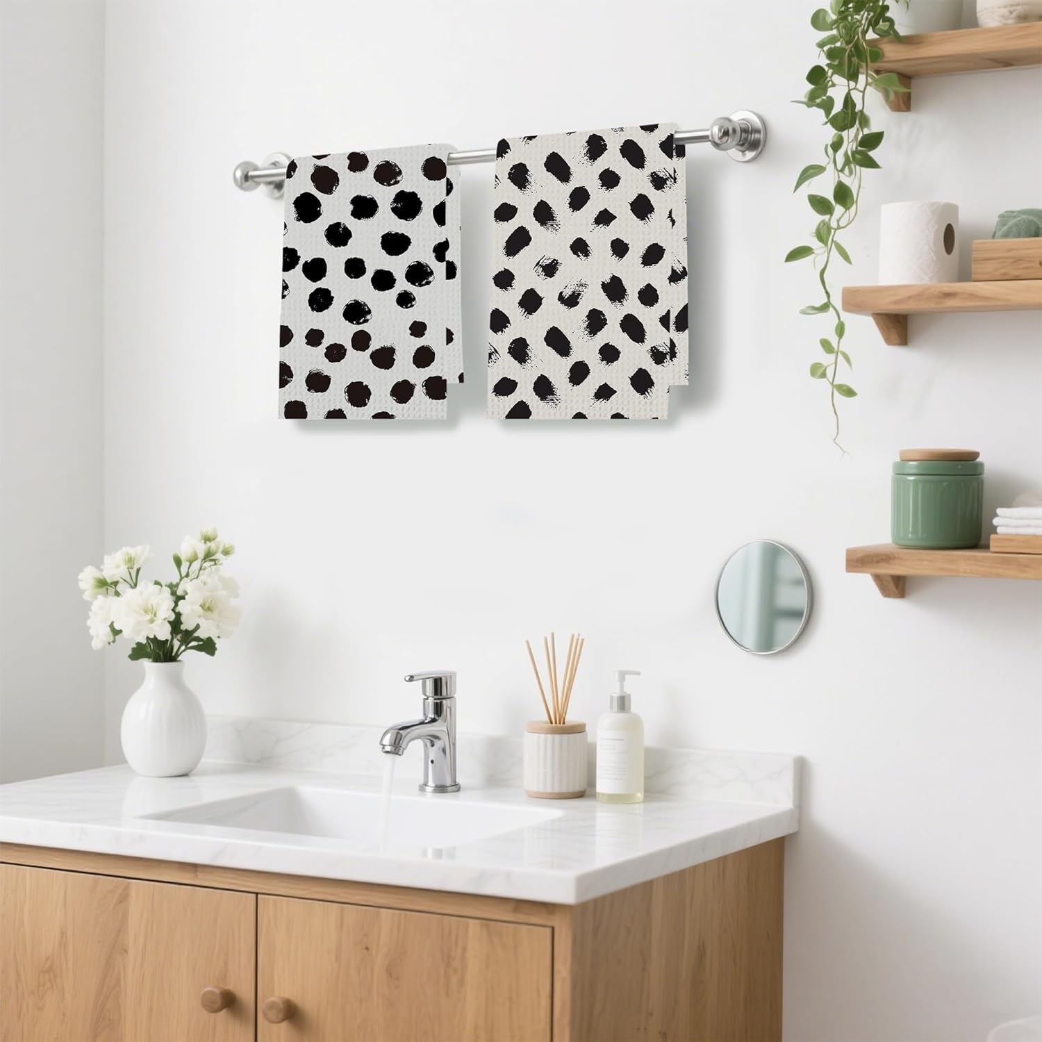 Polka Dot Black Hand Towels Set of 2 Absorbent Kitchen Towels Dish Towel for Home Bathroom Gym Hotel Holiday Decor,16x24 Inch - Image 6