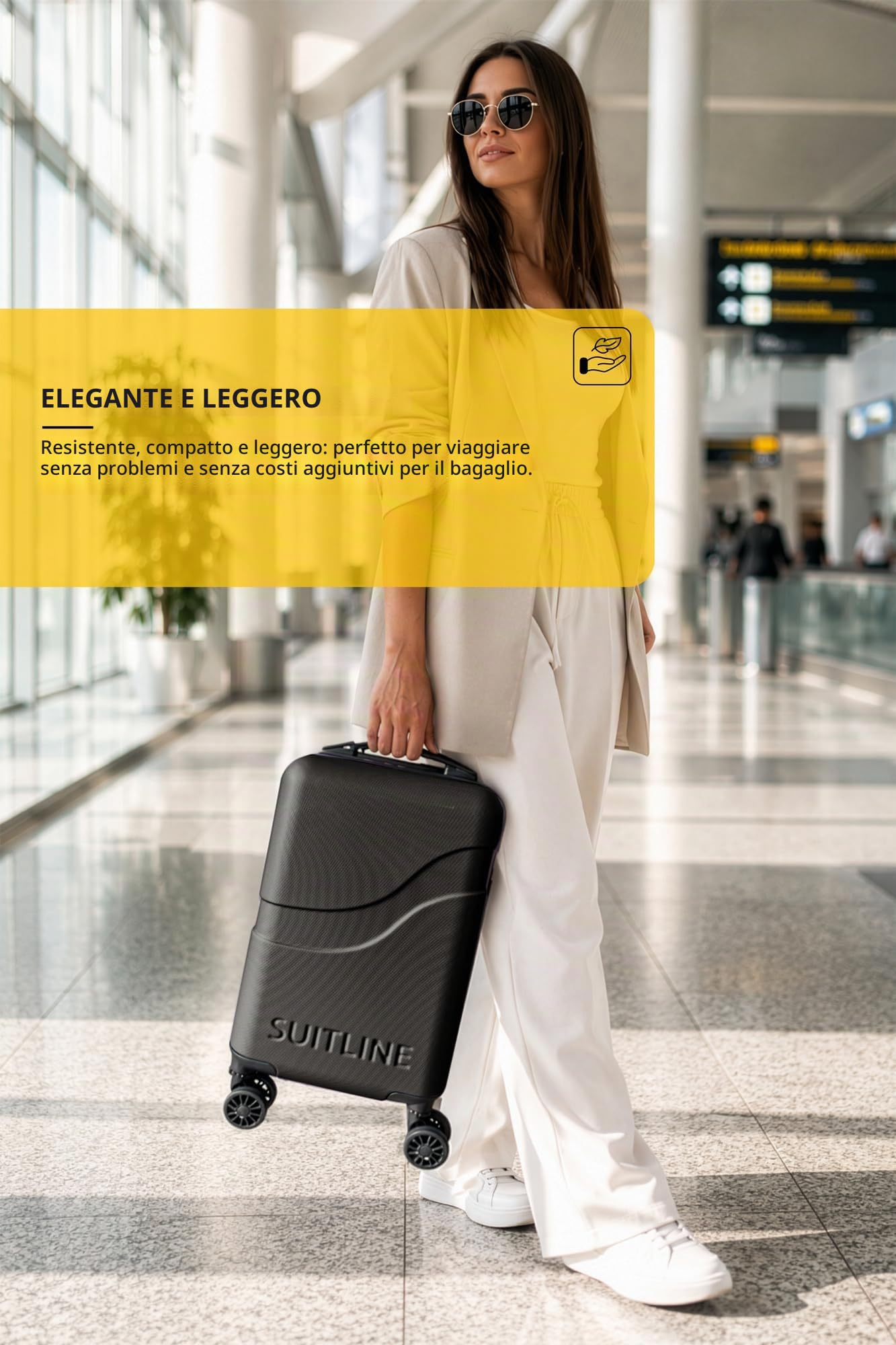 SUITLINE Clix-Lite - Valigia piccola da sottosedile 40x20x25 cm, Bagaglio a mano ruote staccabili, Altezza totale 47 cm, Mini Trolley rigido da Viaggio Aereo, Cabin bag max 20L, Nero