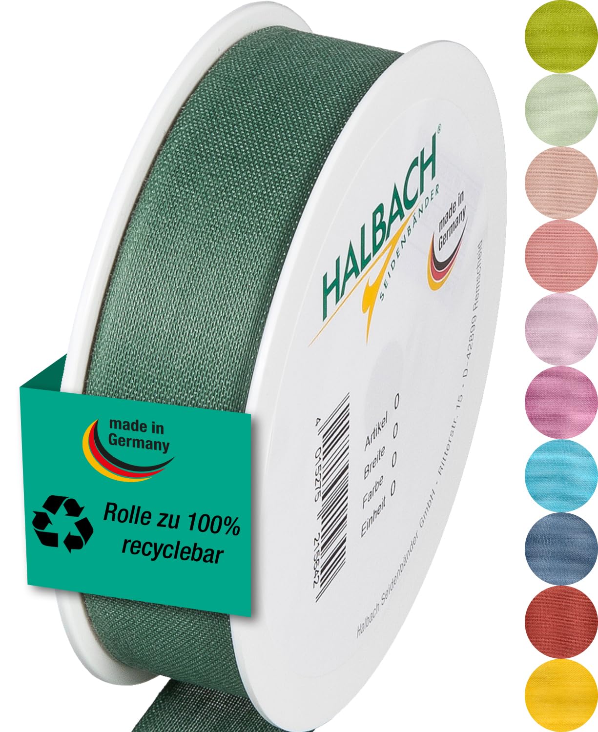 Halbach Seidenbänder Gift Ribbon, Width 25 mm, Length 25 m, Ribbon Made in Germany