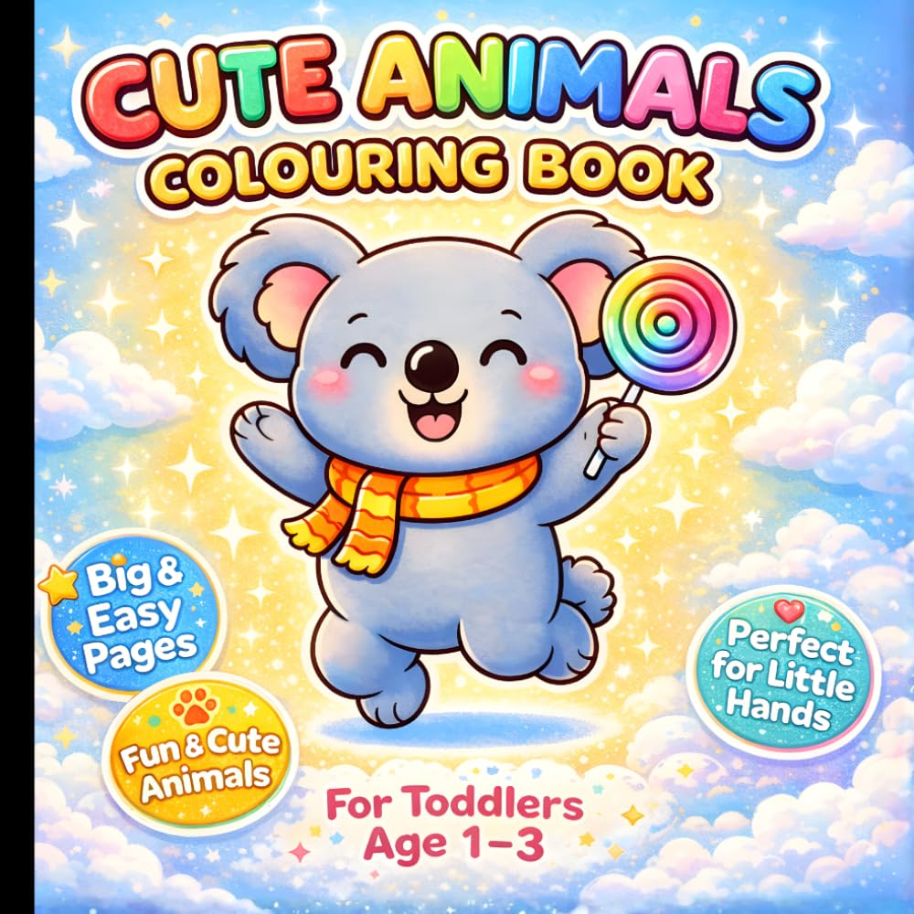 Cute Animals Colouring Book for Toddlers Age 1–3: Big Bold and Easy Animal Designs for Little Hands