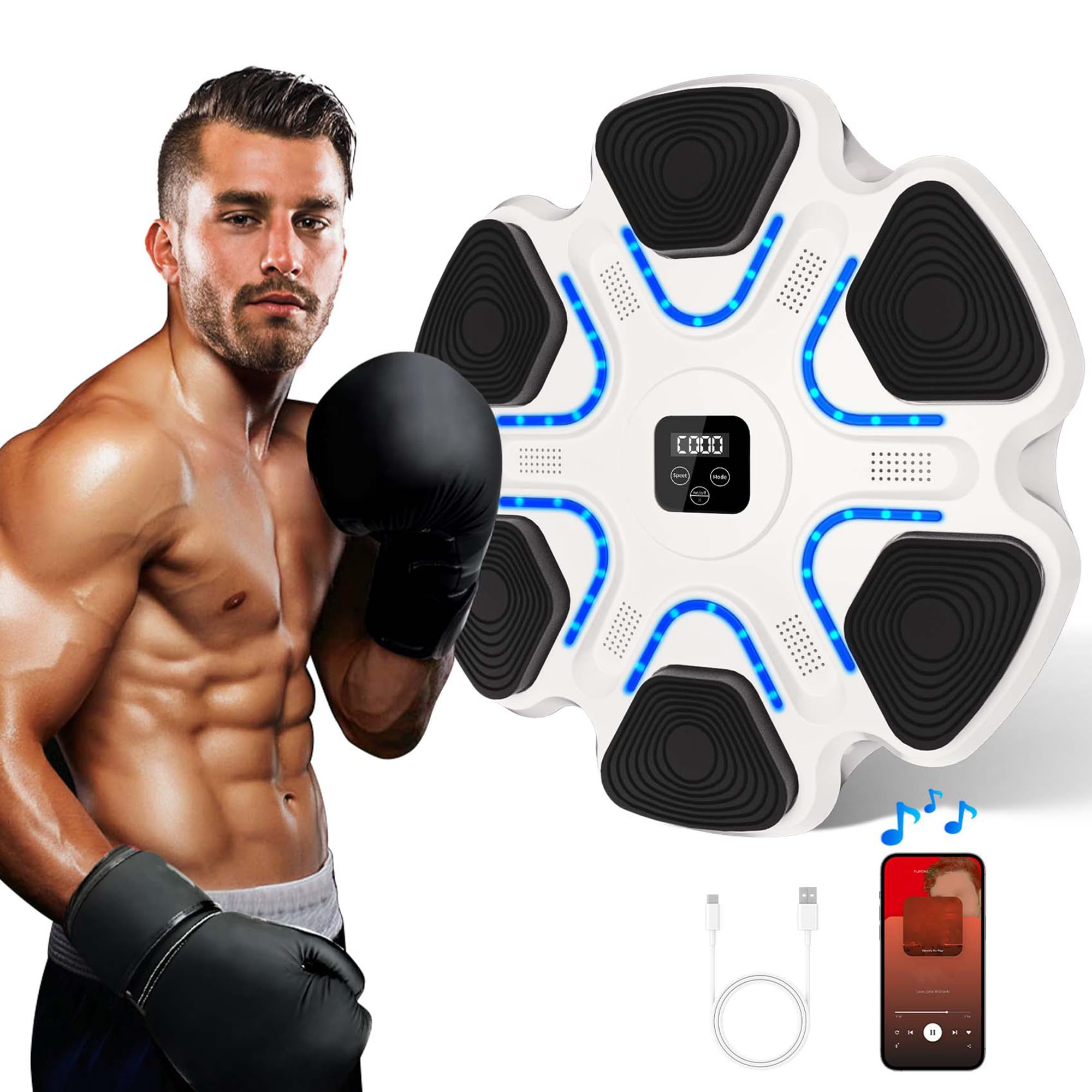 FICTOR Music Boxing Machine with Bluetooth Pairing Includes Gloves Perfect for Adults Home Fitness Stress Relief and Interactive Workouts