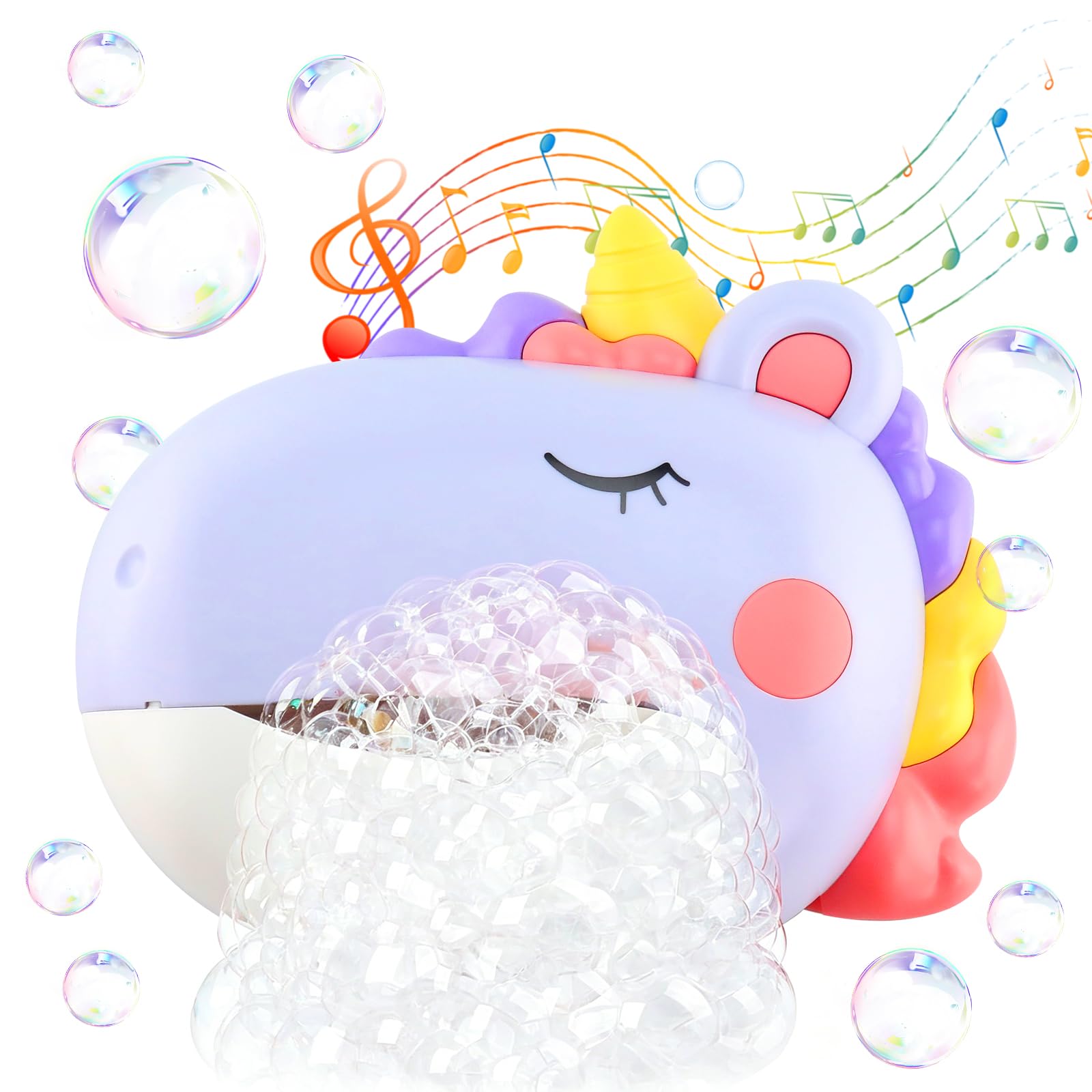 Purple Musical Bubble Bath Toy for Toddlers, Rechargeable Water Play Machine with Suction Cups, Unicorn Design Sensory Toy for Bathtub Fun Ages 1–6, Kids Bath Time Gift