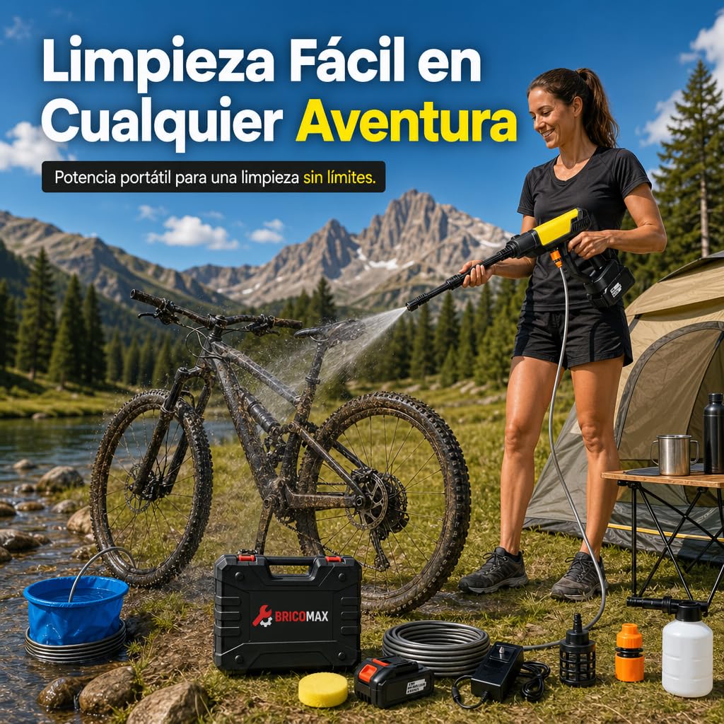 Hidrolimpiadora Batería Premium para Limpieza Alta PRESIÓN sin Cables 48V y Esponja - Pistola de Agua a Presión con Cubo Portátil - Hidrolavadora Portátil para el Coche, Jardín y Exteriores