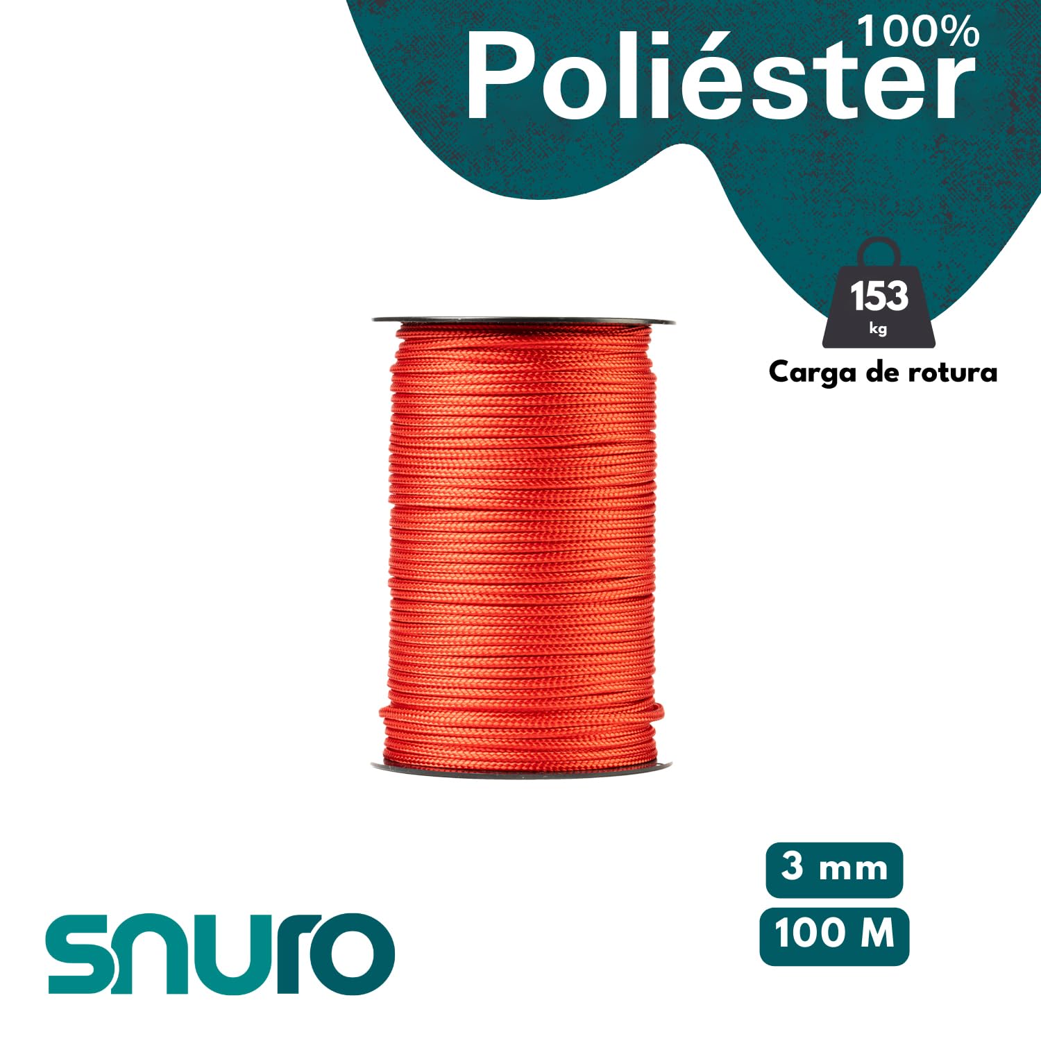 Cuerda de poliéster (3 mm, 100 m, rojo) - Poliéster trenzado - Sólido, resistente a la intemperie y versátil - Carga de rotura 153 kg