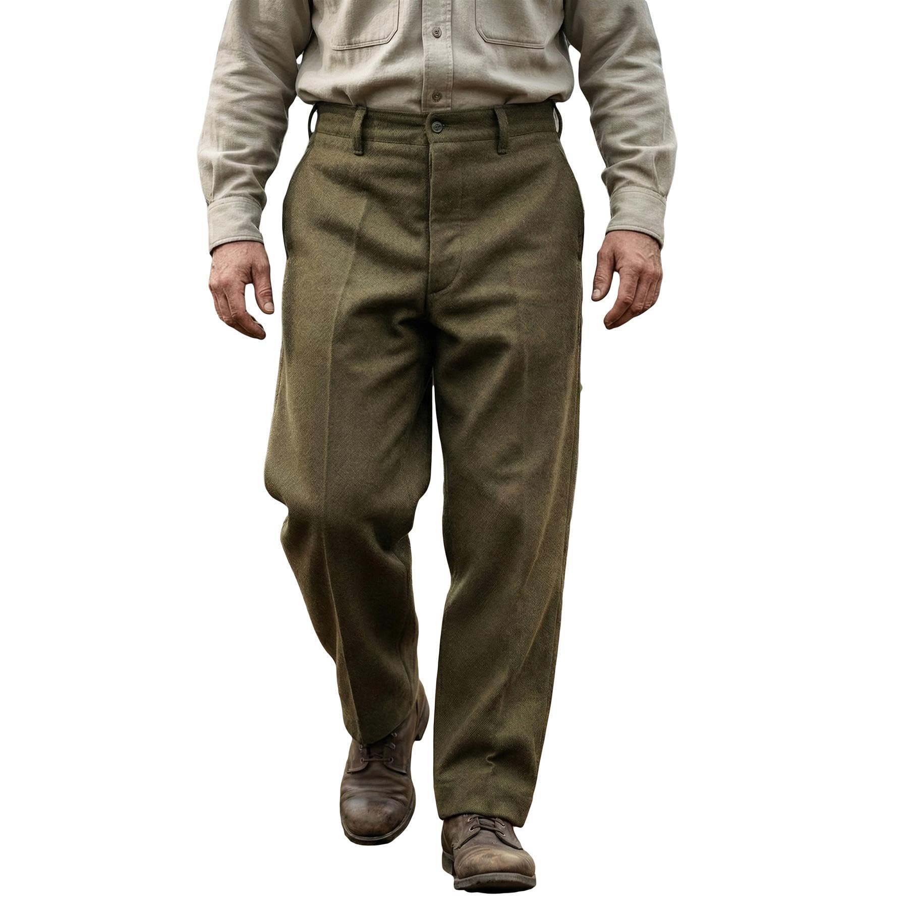 French Military Wool Trousers Original WWII Era Vintage Army Uniform Dress Pants Heavy Duty High Waisted New Unissued Surplus - 36W Long Khaki