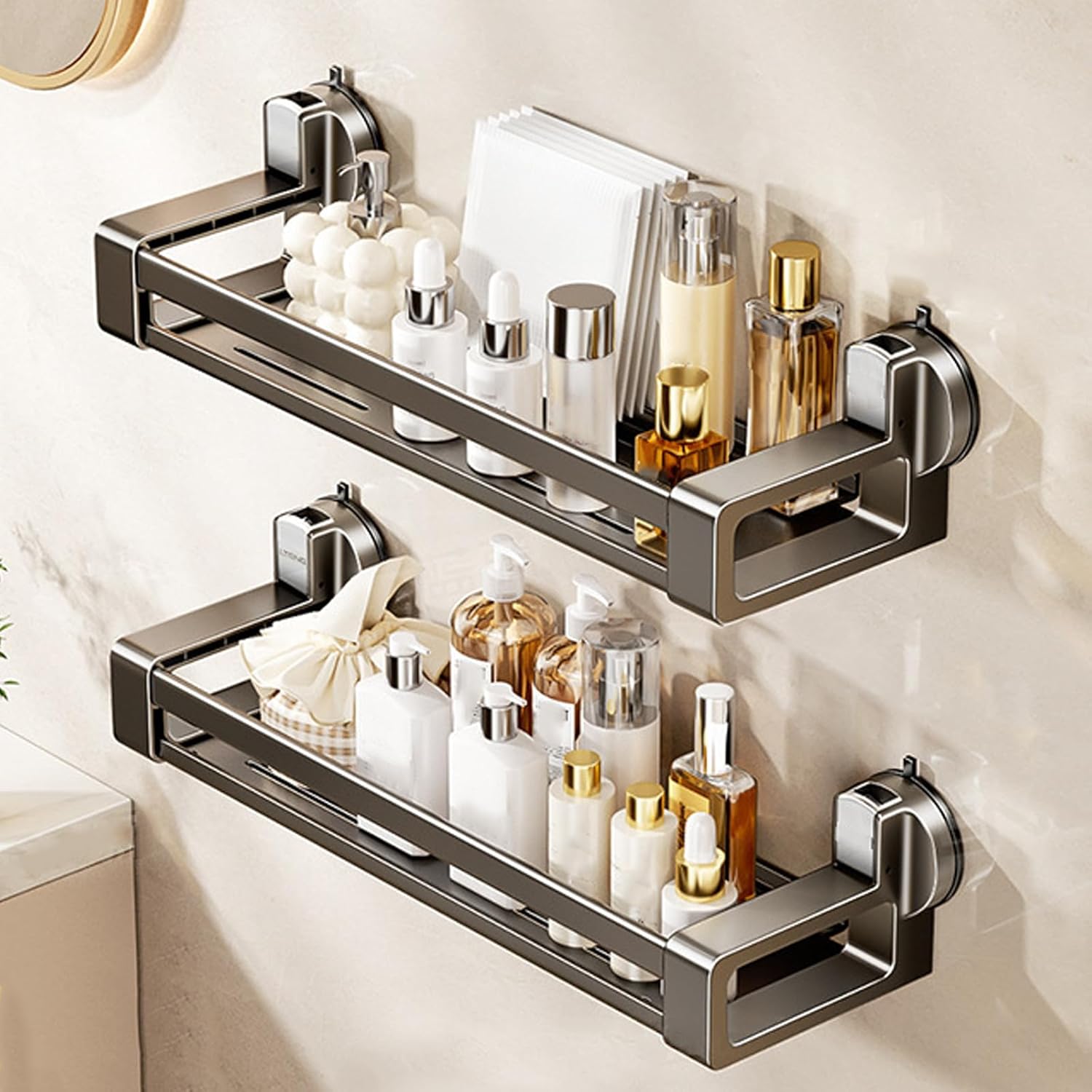 ONXE Shower Caddy Suction Cup,2 Pack No Drilling Removable Shower Shelves,Heavy Duty Shower Organizer and Storage with Large Capacity,Rack for Bathroom Accessories Decor (2 Caddy, 12 inch)