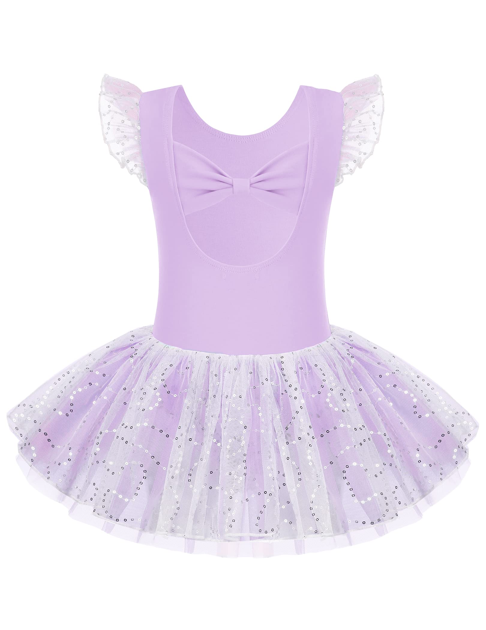 Arshiner Children's Ballet Clothing Bows Girls Sequin Ballet Dress Short Sleeve Ballet Jersey Tutu Dance Dress Ballerina Outfits with Shiny Tutu Skirt 2-10 Years