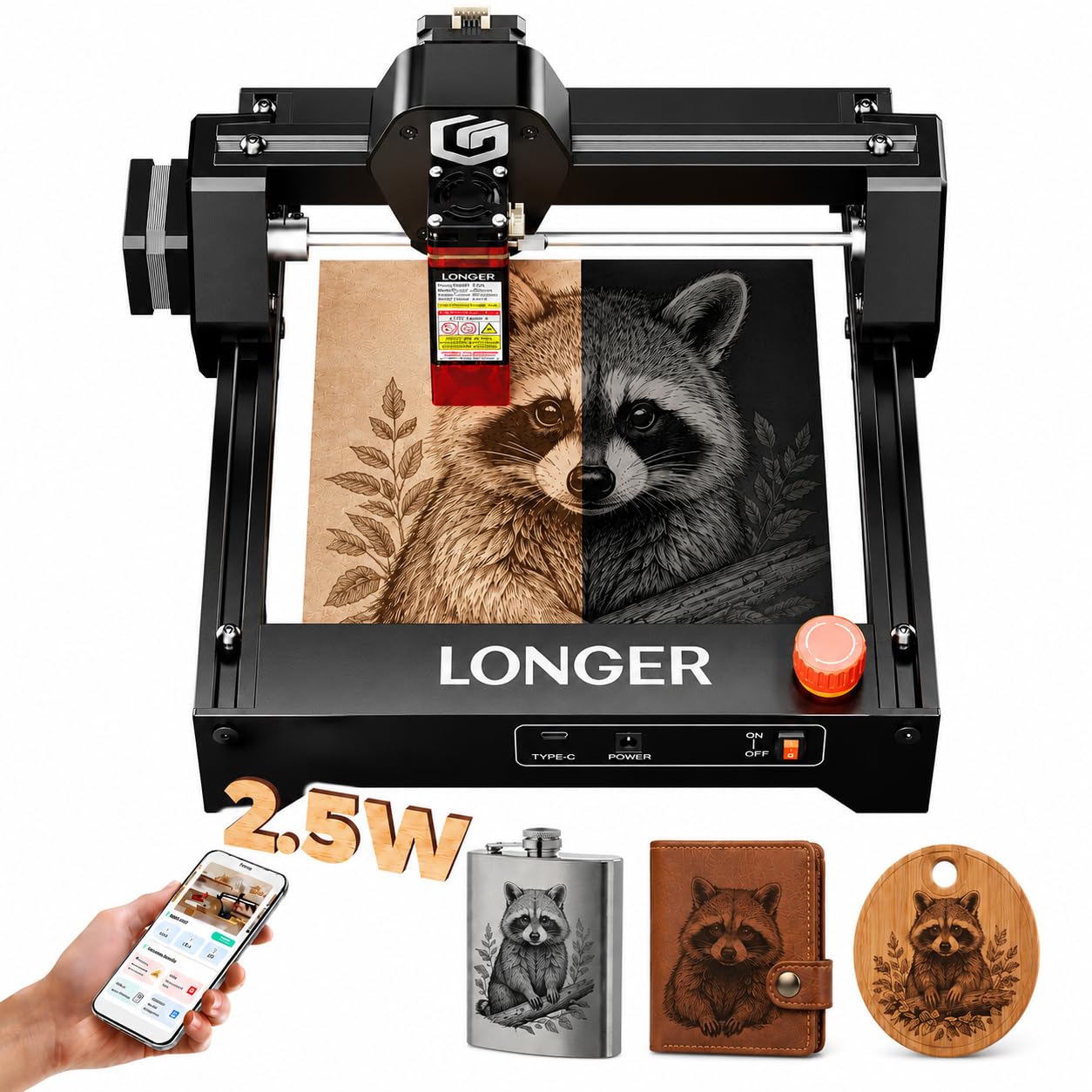 LONGER Ray5 Laser Engraver, 2500mW Portable Engraver Machine