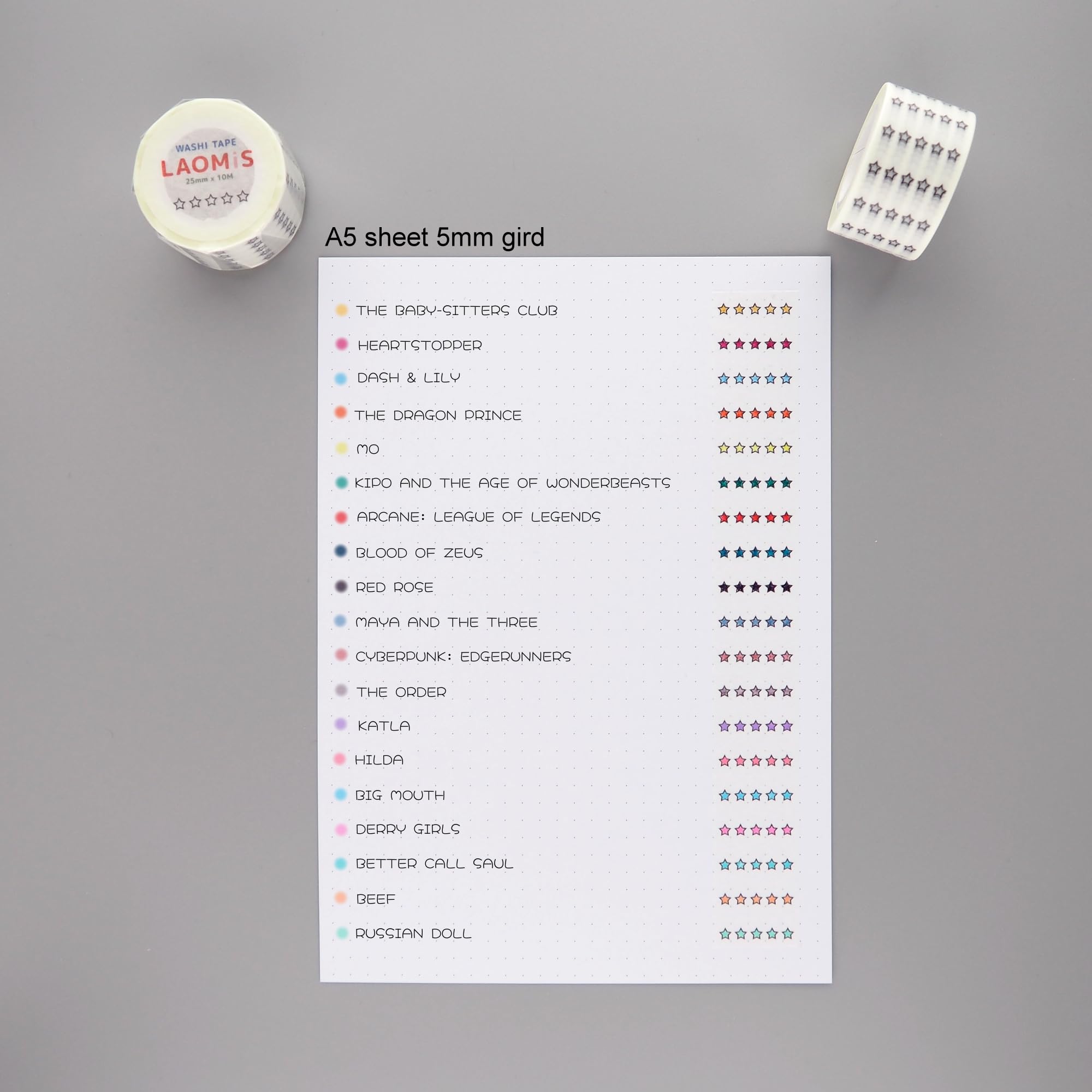 LAOMIS Japanese 5 Star Review Rating Tracker Writable Washi Tape / 25mm x 10M / 1000 Stickers