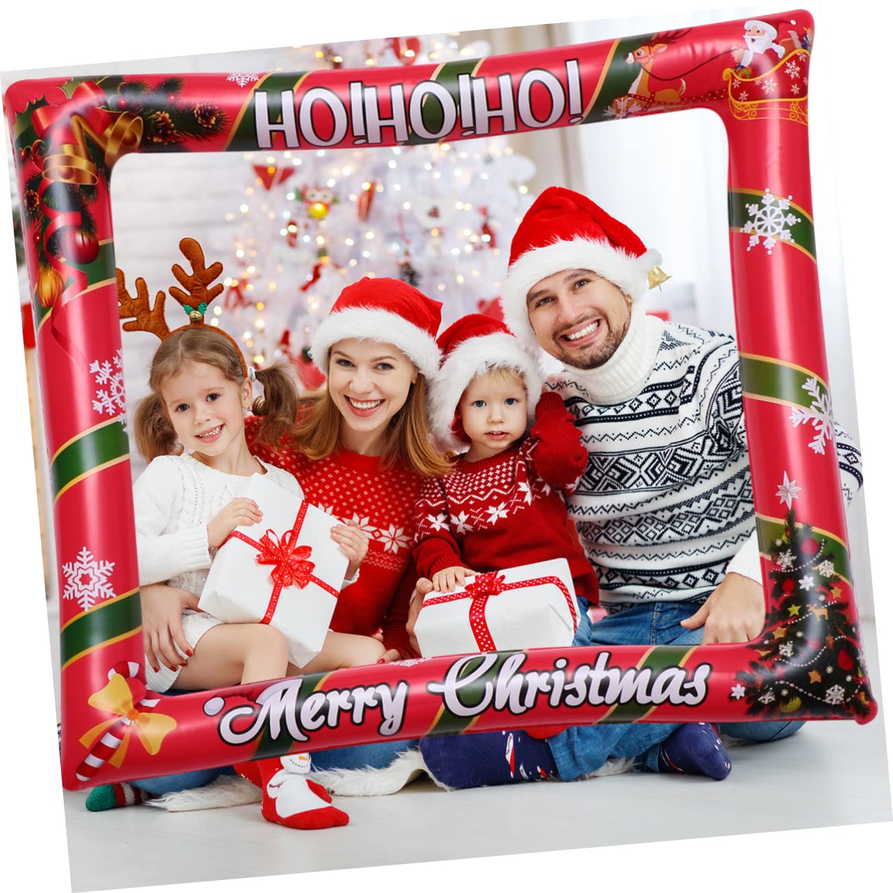 PRETYZOOM 3 STK Aufblasbare Fotorahmen-fotorequisiten Weihnachts-Selfie-Requisiten Weihnachtsmann Weihnachts-Selfie-fotorahmen Urlaub Fotoautomat Requisiten Weihnachtsbedarf Rot Das Haustier