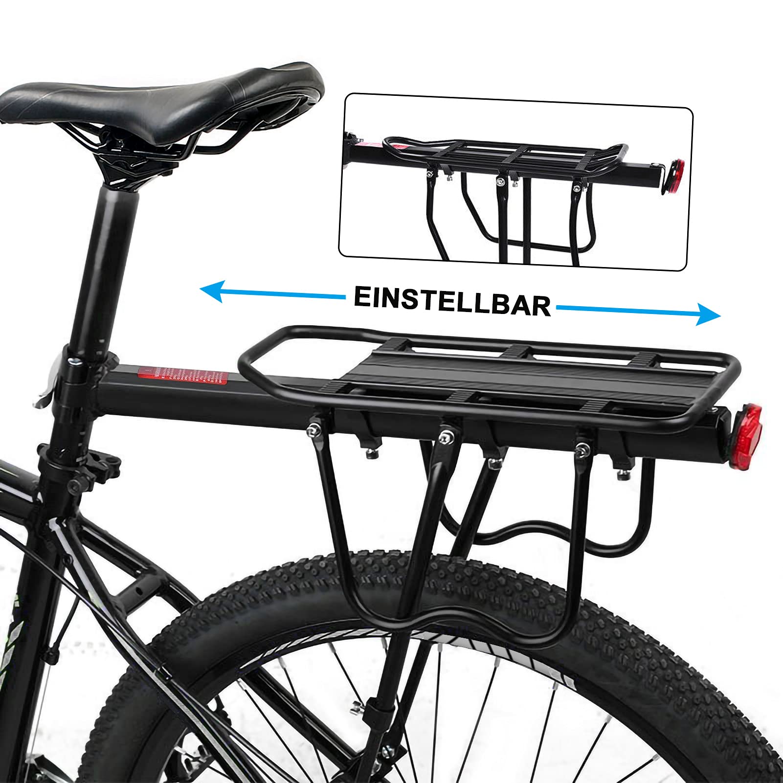 Yabtf Mountainbike Gepäckträger Hinten Aluminium – 24-29 Zoll Verstellbar, 100kg Traglast, Fahrrad Gepäckträger Sattelstütze mit Reflektor, Schnellmontage für MTB & Rennrad