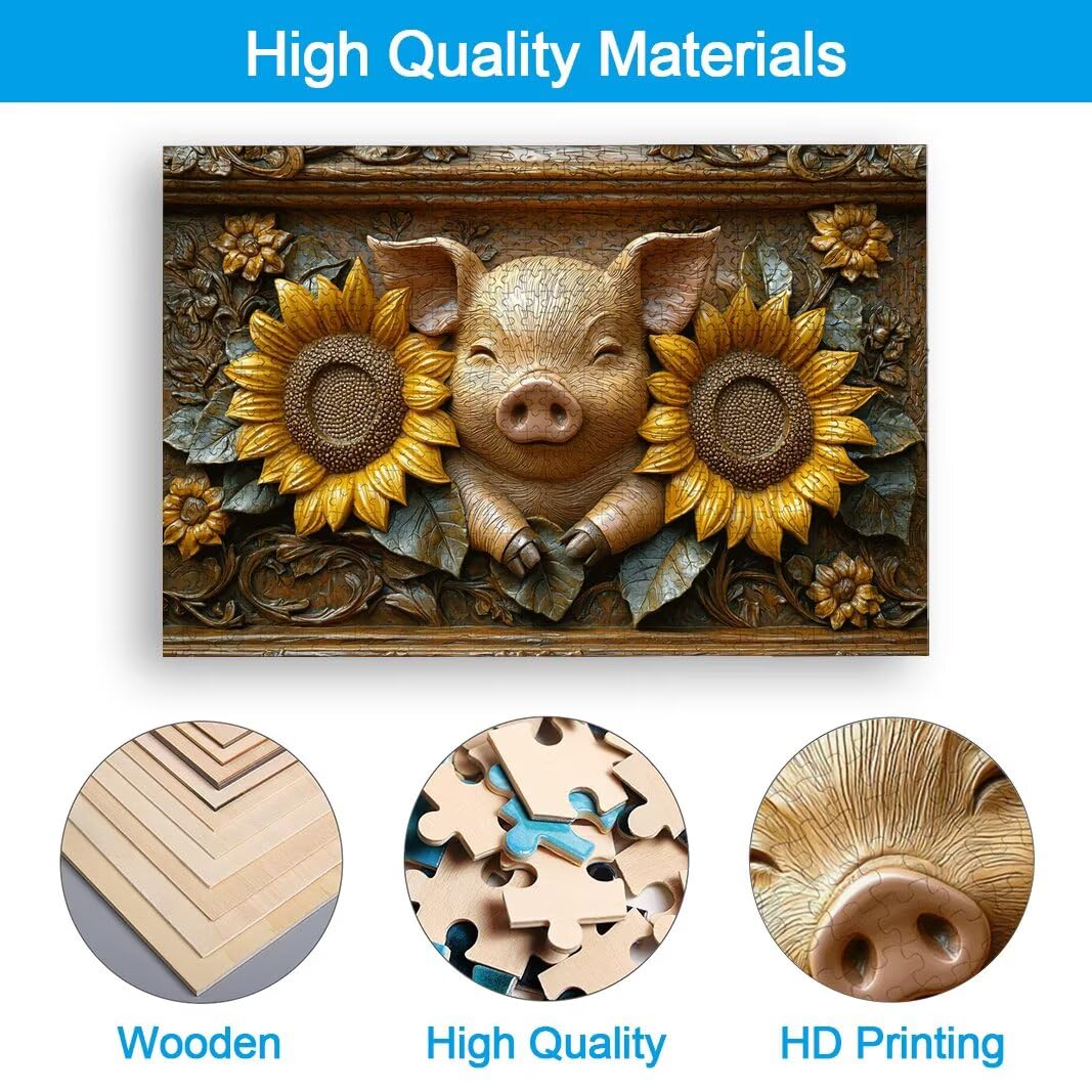 Puzzle 5000 Piezas, Puzzle Cerdo de Madera para Adultos, Regalos -2538