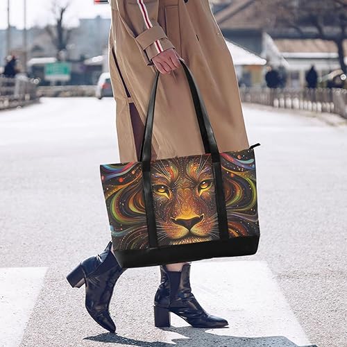 Miniatura 6 de KLL Bolso de mano para portátil de moda de León creativo bohemio de 14 pulgadas con cremallera para el trabajo, bolso grande para la escuela con