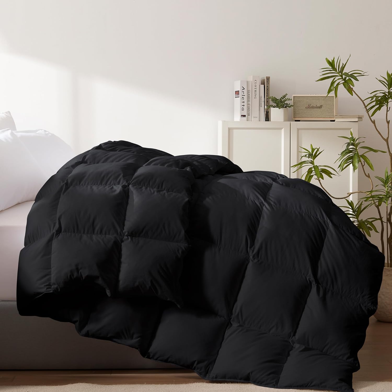 Cosybay Heavyweight Twin Size Feather Down Fiber Comforter - Fluffy Black Thicker Winter Duvet Insert, Ultra Soft 100% Cotton Cover, Luxury Hotel Bedding with Corner Tabs, 68"x90" Twin Black/Heavyweight