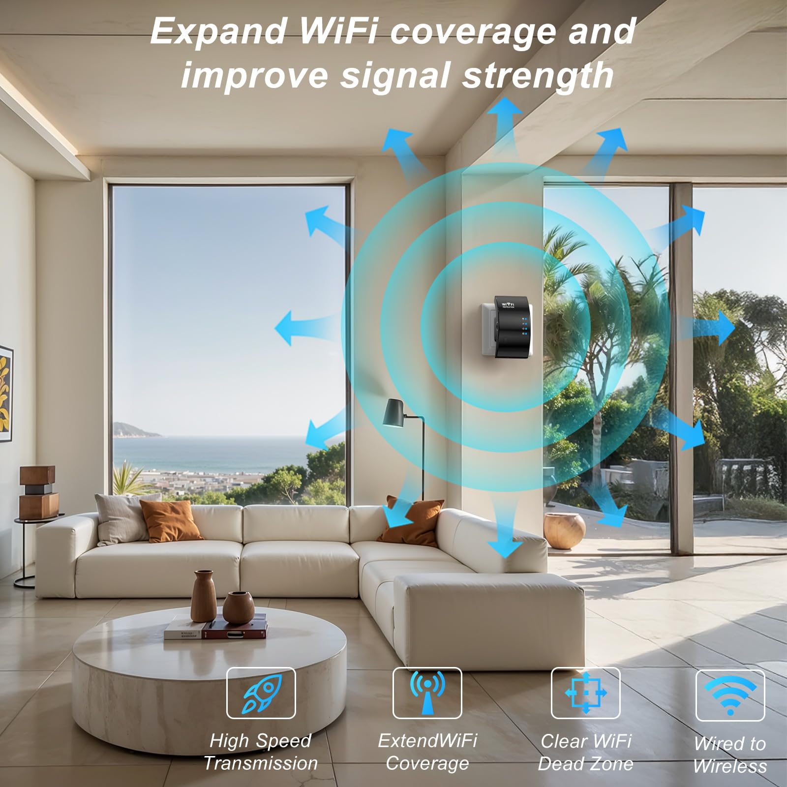 2025 WiFi Extender Internet Booster, portata 930 m², ripetitore, amplificatore router WiFi Mesh 80% più veloce, più ampio che mai, supporta più dispositivi di rete a casa