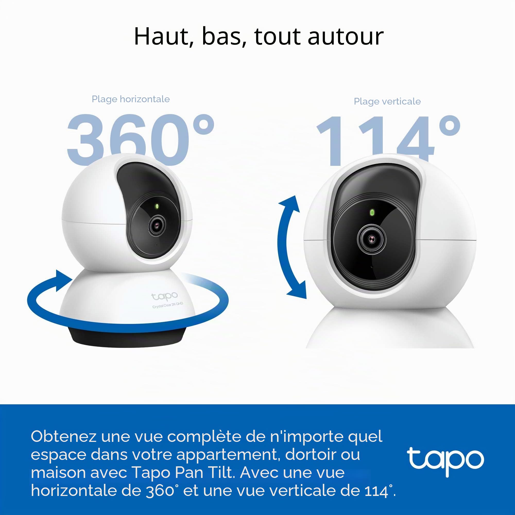 Tapo TP-Link 2K QHD Caméra de sécurité Pan/Tilt pour Animal de Compagnie, Moniteur bébé, détection de Mouvement, Suivi de Mouvement, Audio bidirectionnel, Vision Nocturne, Stockage de Carte SD et