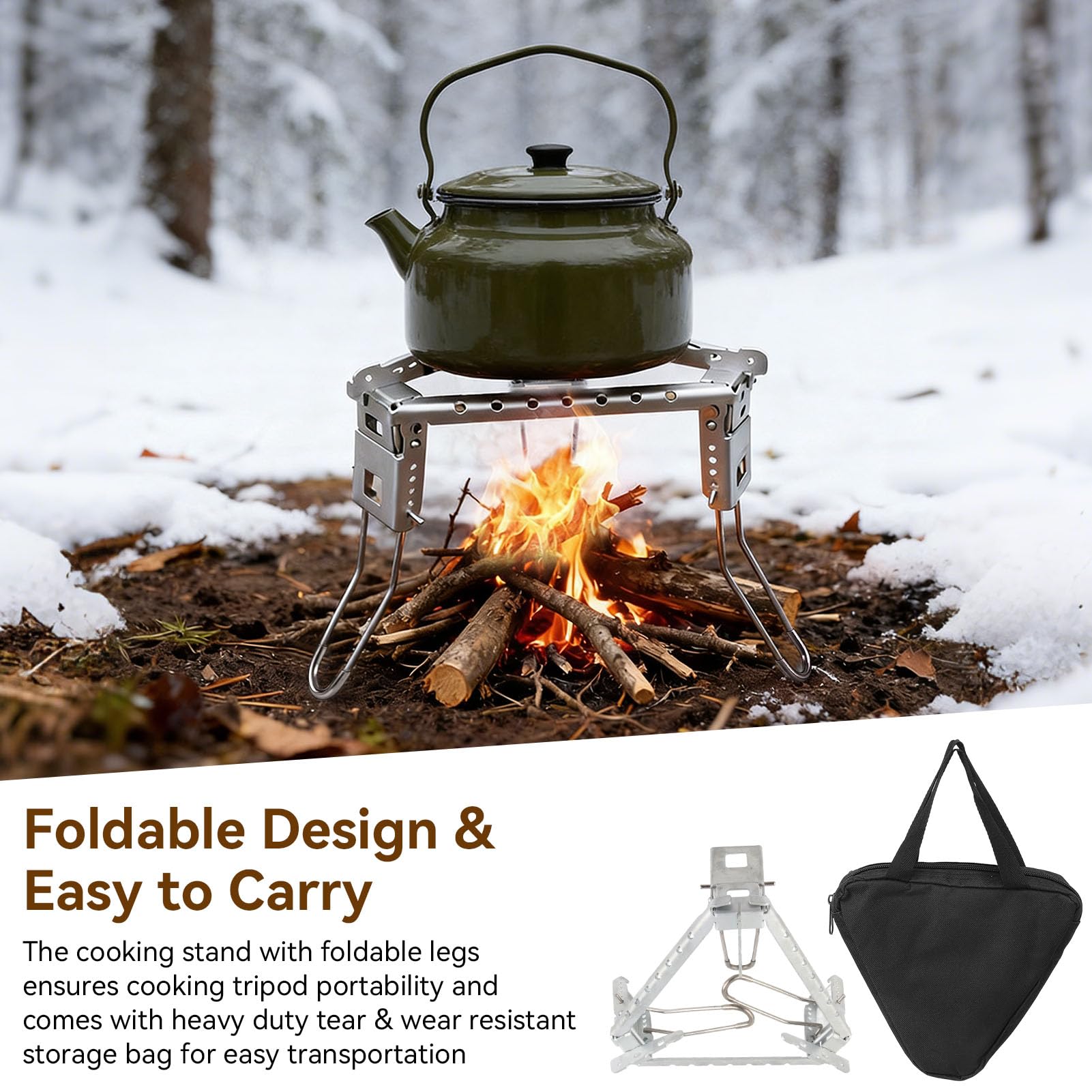 Soporte Para Ollas Para Acampar, 15,5cm-19,2cm Acero Inoxidable Estufa De Gas Plegable Soporte Botes Parrilla De Combustible Trípode Con Bolsa De Almacenamiento Barbacoa Para Acampar Al Aire Libr