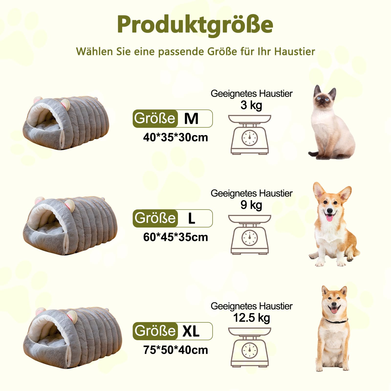Galatée Katzenhöhlenbett, Haustierzelt Mit Rutschfestem Boden, Niedliches Katzenhaus, Weicher, Warmer Haustierunterschlupf, Weiches Und Bequemes Hundebett(L, Grau)