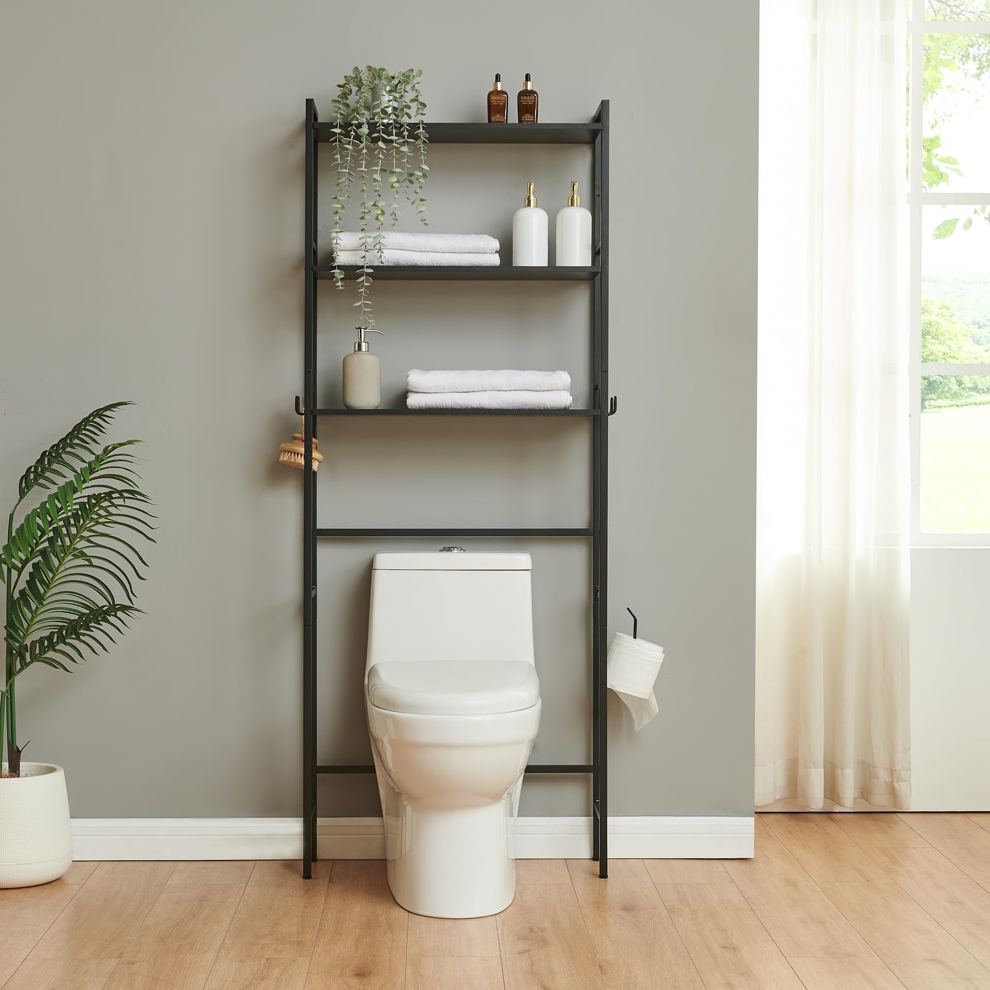 [en.casa] Mueble de Baño Ljukhobro sobre el Inodoro Estantería de Baño con 3 Estantes Armario Alto para Cuarto de Lavado Diseño Industrial 164 x 64 x 20 cm - Negro