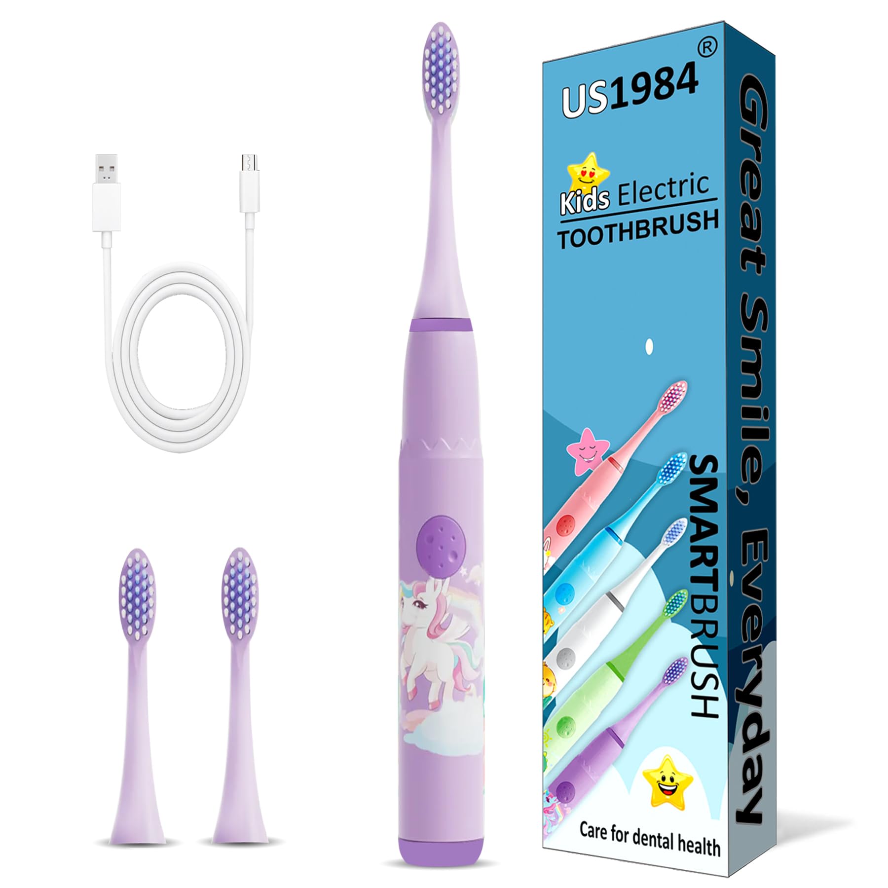 US1984 Sonic Electric Toothbrush for Adults with 3 Brush Heads & 4 Cleaning Modes, Rechargeable Electric Toothbrush with 2 Minute Timer & 18000 Strokes/min with 30 days Long Battery Life (Purple)
