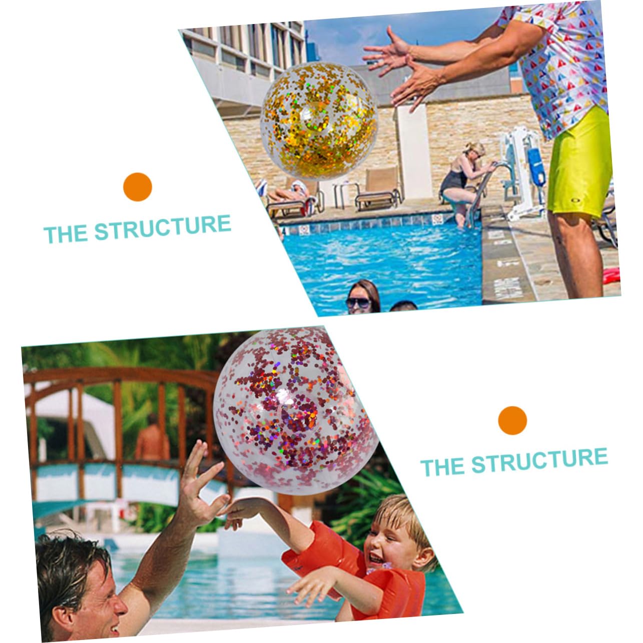BESTonZON 2 Set Pallone Da Spiaggia Con Paillettes Scivolo Gonfiabile Per Piscina Giocattolo Da Piscina Palloni Da Spiaggia Pompa Per Gonfiaggio Palloncini Palla Gonfiabile 4 pezzi * 2