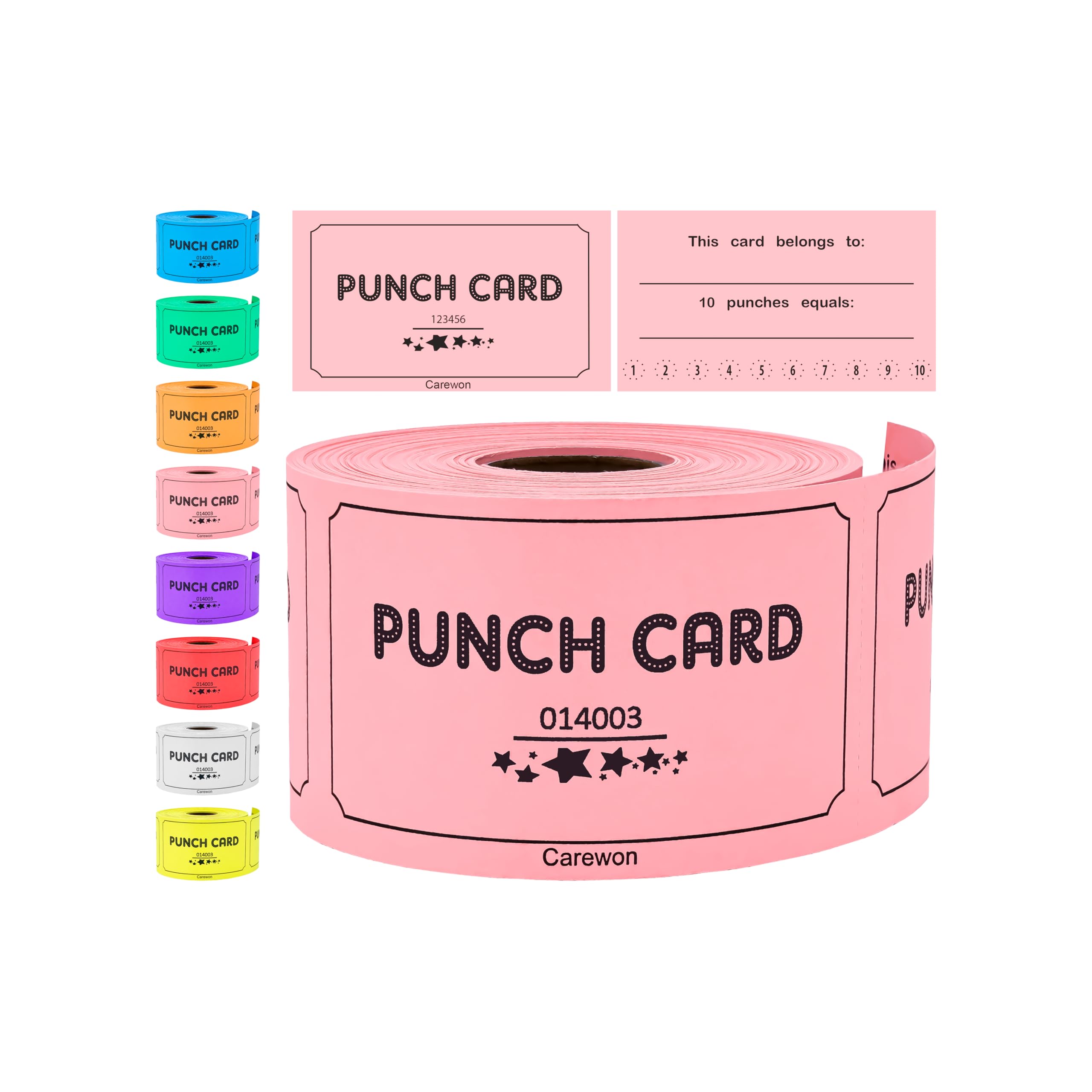 Carewon 250 Punch Cards, Pink (1 of 8 Colors), Incentive & Loyalty Reward Cards for Business, Gym, Salon & More