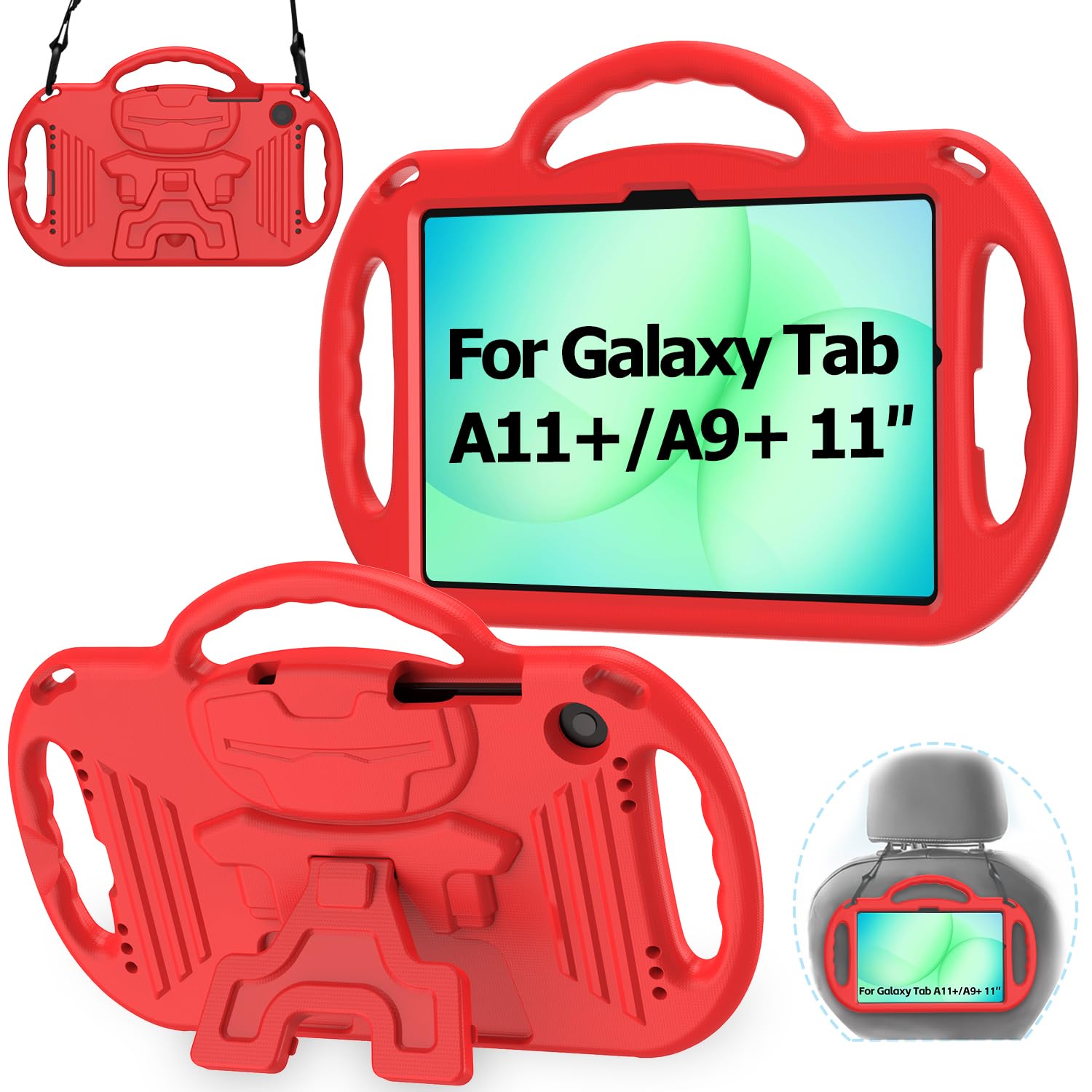 AVAWO Kids Case for Samsung Galaxy Tab A11+ Plus/A9+ Plus 11 Inch Case, with Strap, Shockproof Lightweight Handle Stand 2025/2023 Model with Lanyard, Red