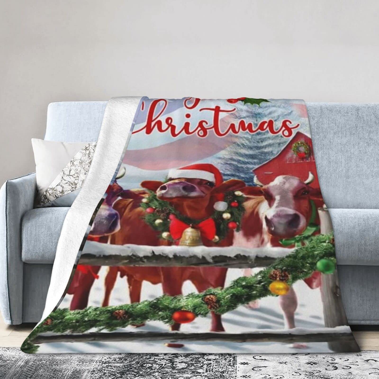 Lsjuee Christmas Flannel Fleece Blanket 40"X30" Mooney Christmas. Cows Bed Throw Blanket Quality Ultra-Soft Travel Winter Blankets for Kids Keep Warm