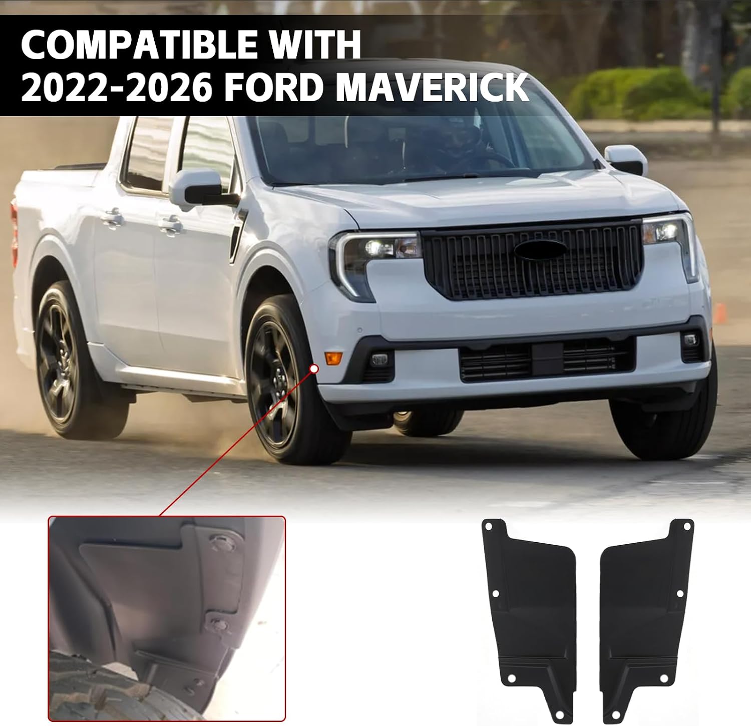 Rear Wheel Splash Guards for 2022-2026 Ford Maverick, Durable ABS Mud Flaps, No-Drill Installation, Protects Against Mud, Rocks, and Debris, Rear Fender Liner (2PCS)