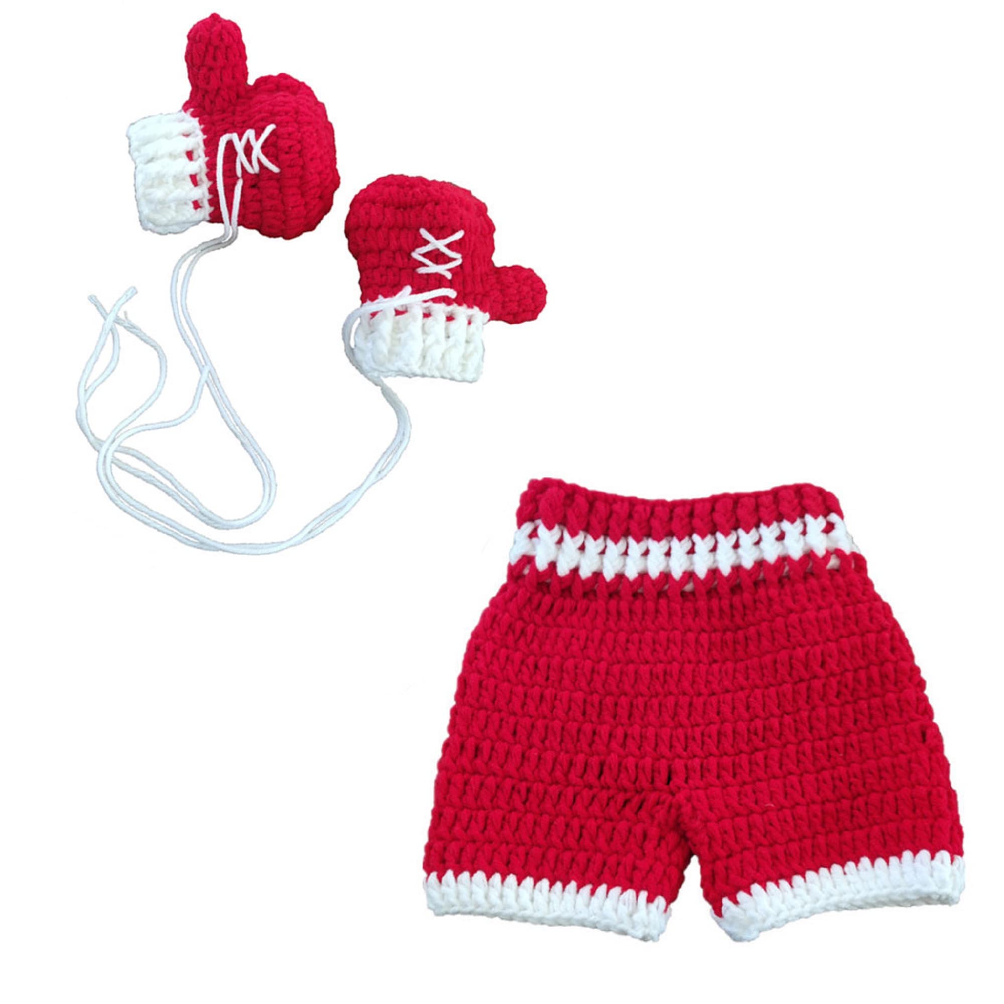 Qyeaber Newborn Photography Props Baby Girl Boy Handmade Crochet Knitted Costume Boxing Style Gloves & Pants Blue & White