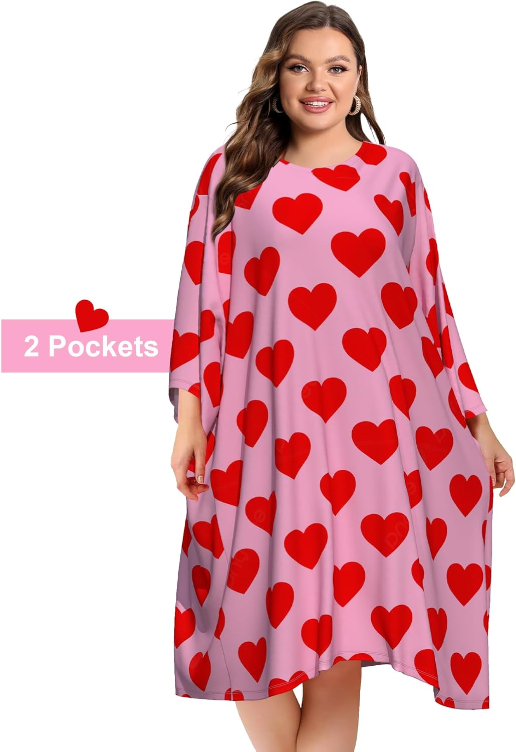 FLYCURVY Plus Size Nightgowns for Women Oversized Nightshirt Short Sleeve Loungewear Moomoo Dress with Pocket - Image 5