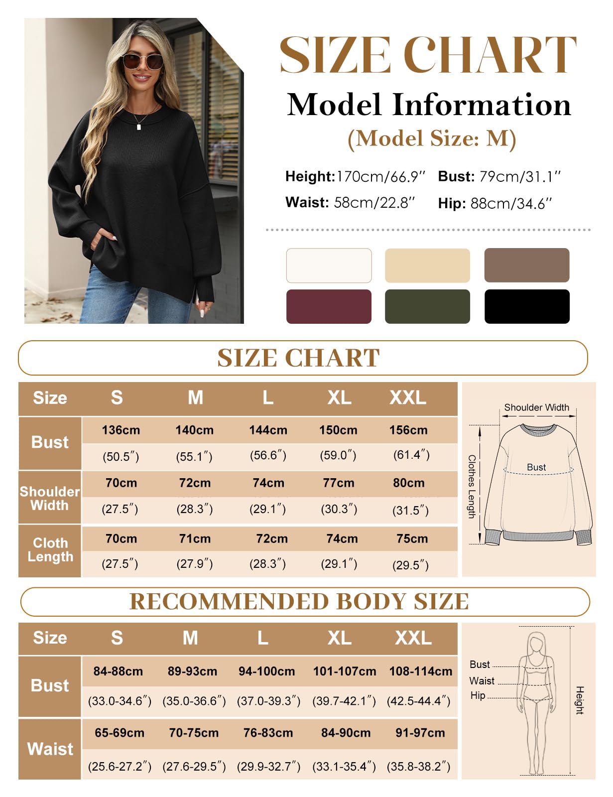 Pull Femme Hiver Oversize Pulls à Manches Longues Chic et Élégant Chaud Sweat Tunique Décontracté Col Rond Pullover Tricoté Sweatshirts Hauts Tops Automne
