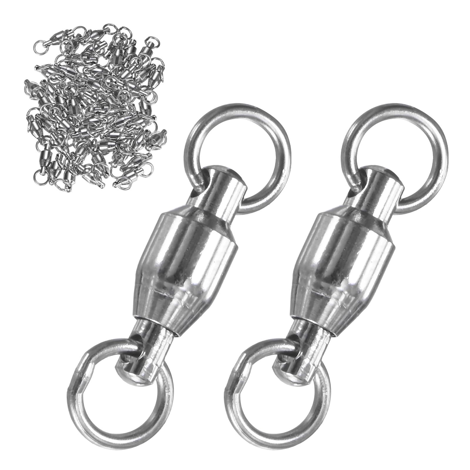 M METERXITY 50-Pack Ball Bearing Fishing Swivels, 2# 0.71In (18mm) Stainless Steel Lure Leader Line Connector for Fishing/Saltwater/Freshwater, High Strength Welded Ring [Silver]