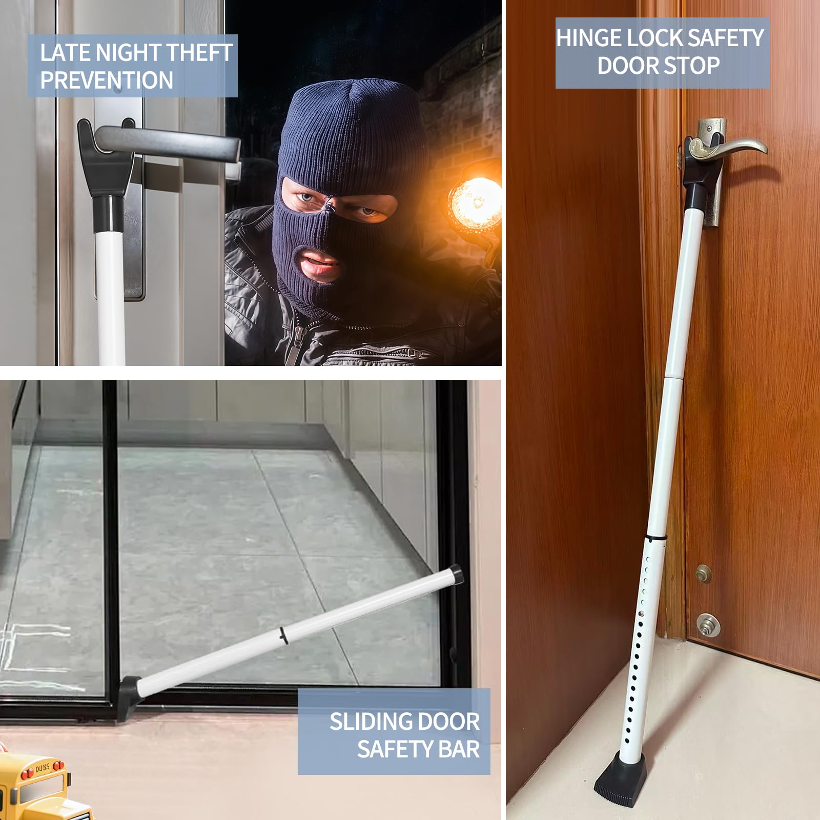 Barra de seguridad multifuncional mejorada para puerta y barra de ventanas correderas, topes ajustables resistentes para apartamento, hogar, habitación de hotel