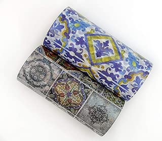 Mediterranean Tile Print Extra Wide washi Tape Set of 2 Rolls. Use as Wall Paper Borders, Customize Kitchen containers & Boxes, ecorate scrapbooks, or use as Gift wrap. Re useable - coolthings.us