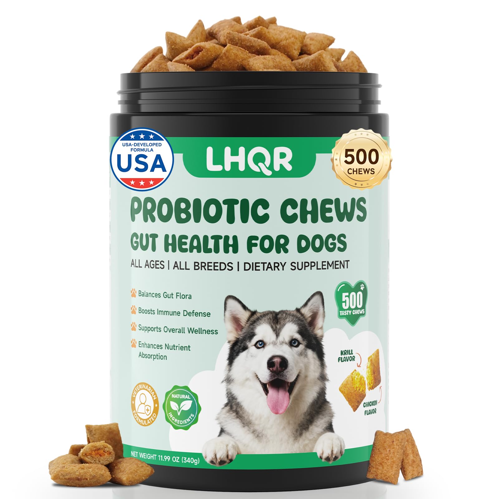 500 PCS Probiotics for Dogs - Digestive Enzymes & Prebiotics for Gut Health, Probiotic Dog Chews Diarrhea Relief & Gas Treatment, Pumpkin Formula for Sensitive Stomachs & Itchy Skin Support