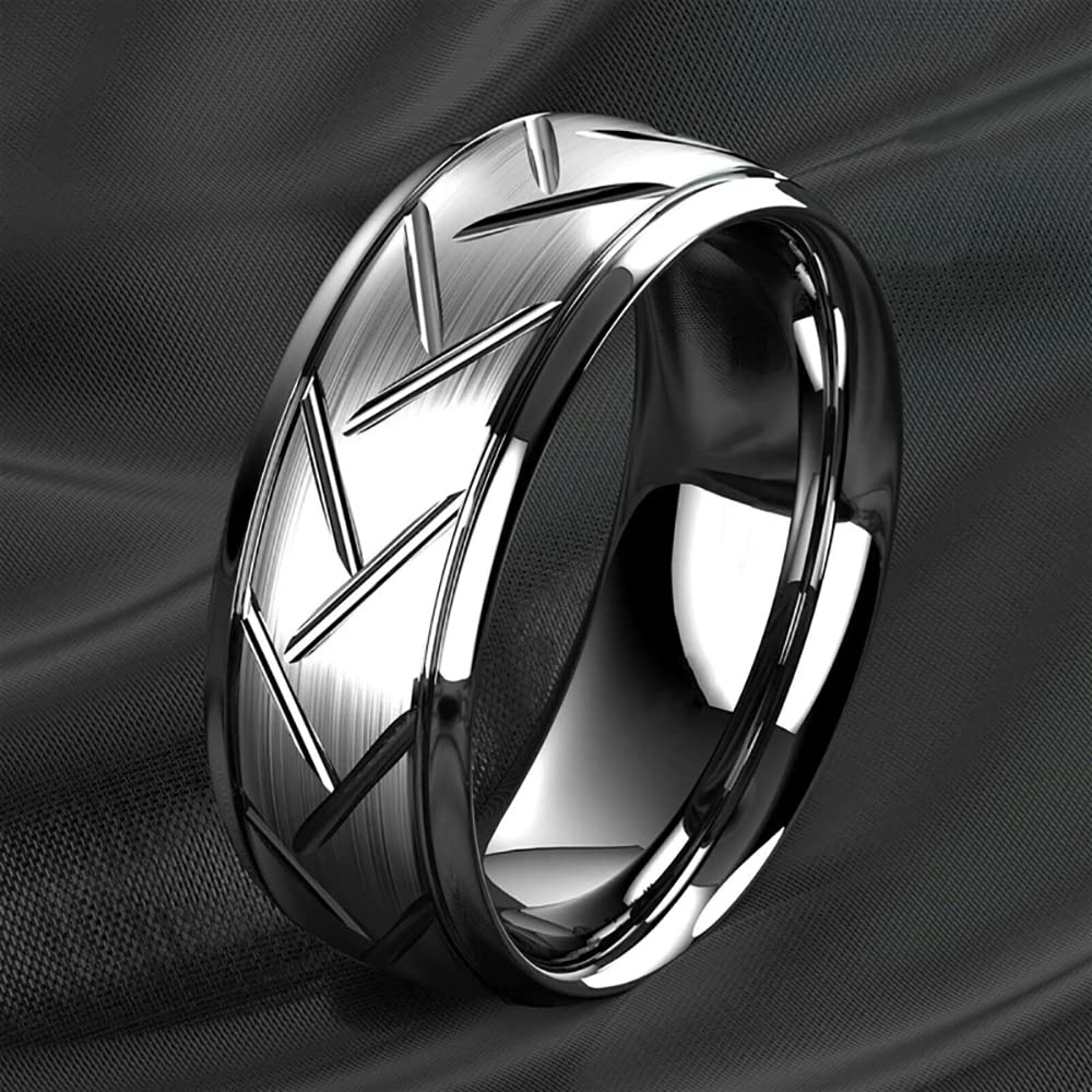 ZENSE - Bague homme argentée brillante avec rainures ZR0176