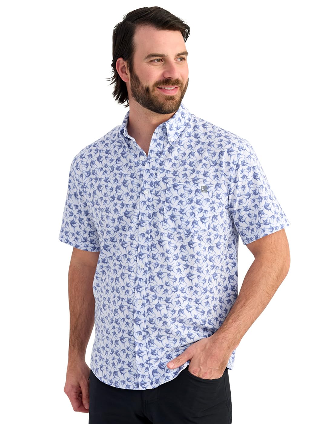 HUK Men's Kona Pattern Short Sleeve Fishing Button Down Shirt